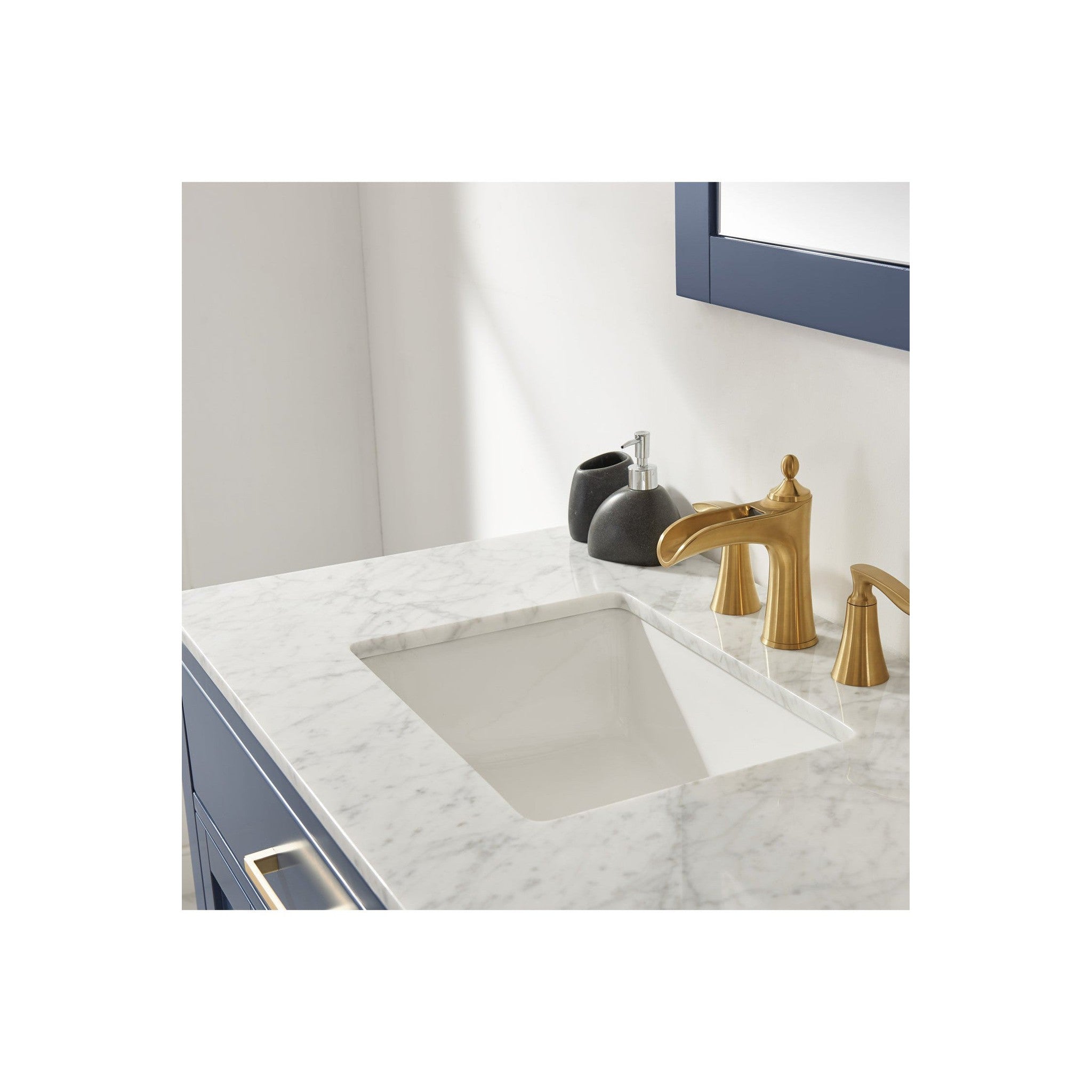 Ivy 36" Single Bathroom Vanity Set in Royal Blue and Carrara White Marble Countertop with Mirror