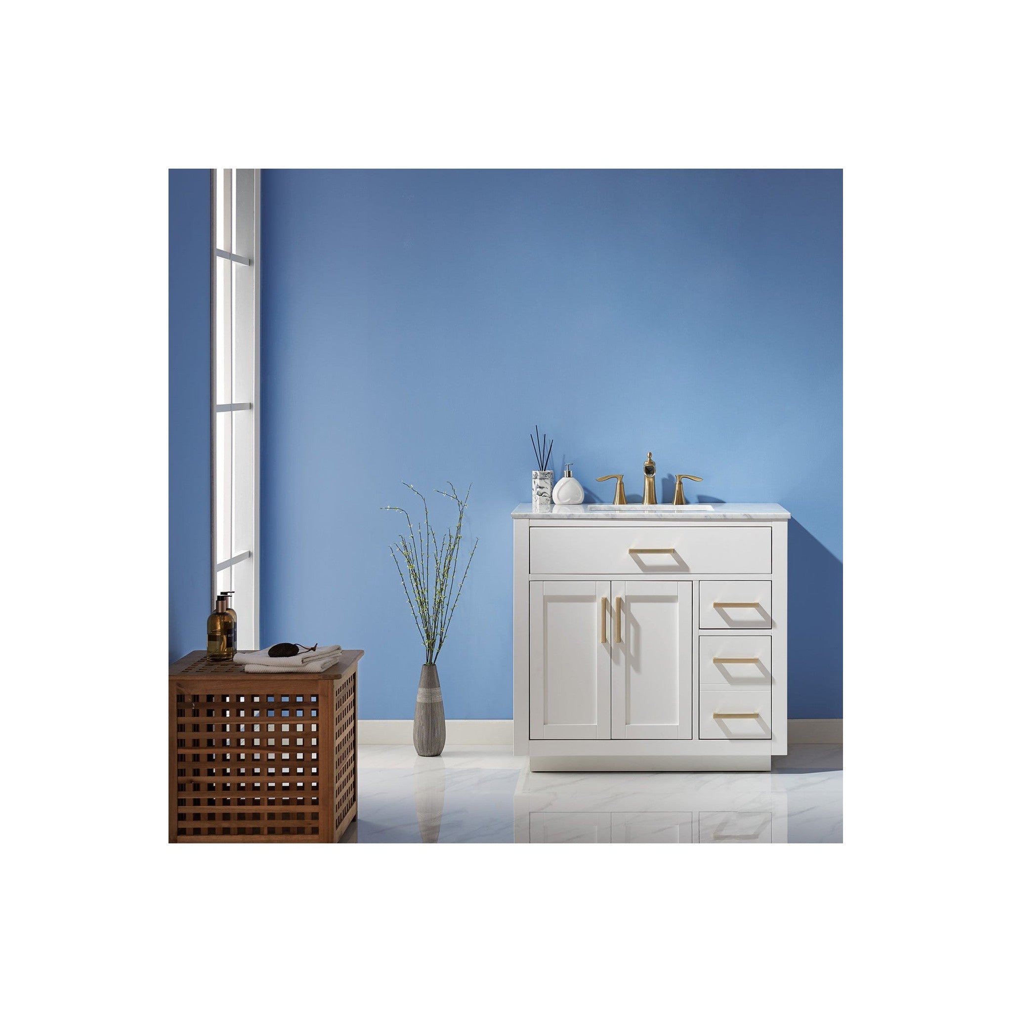 Ivy 36" Single Bathroom Vanity Set in White and Carrara White Marble Countertop without Mirror