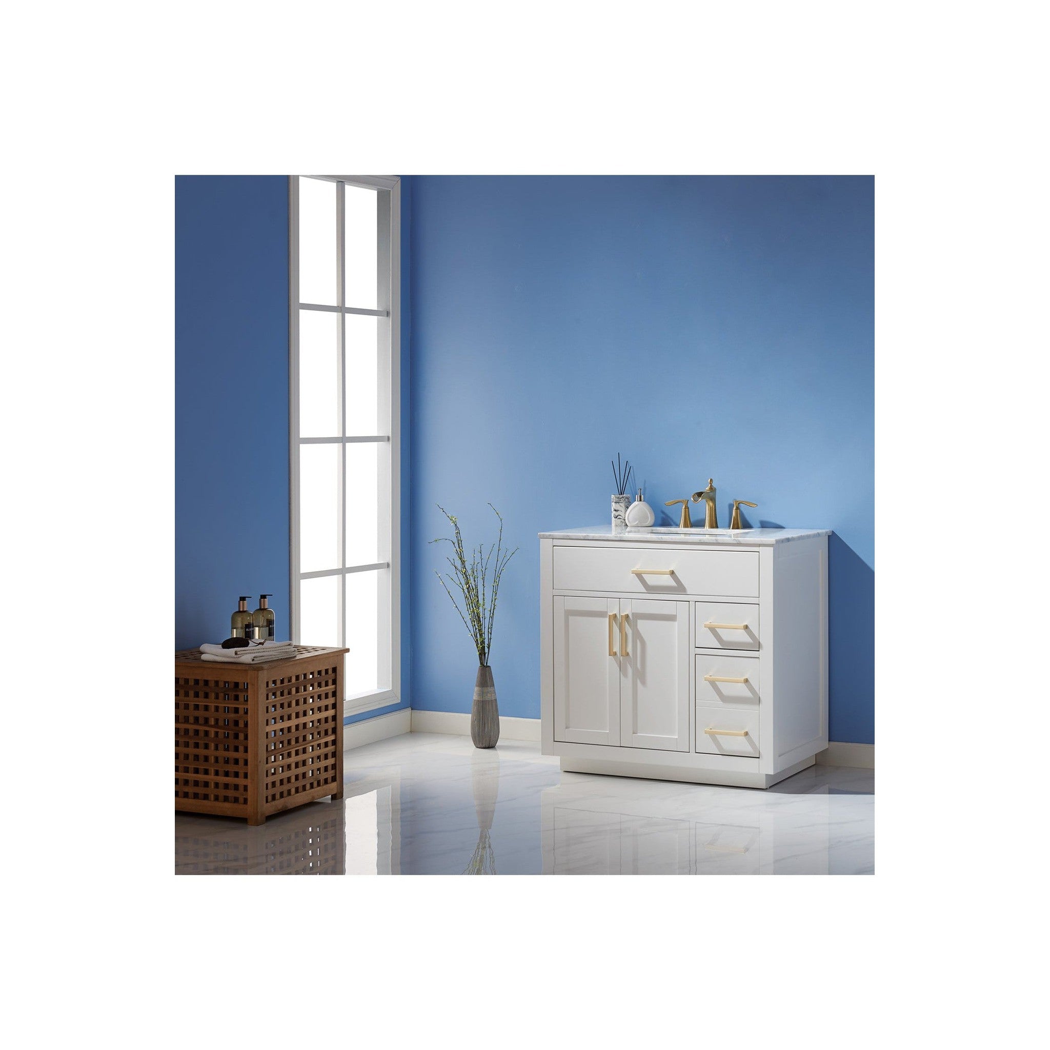 Ivy 36" Single Bathroom Vanity Set in White and Carrara White Marble Countertop without Mirror