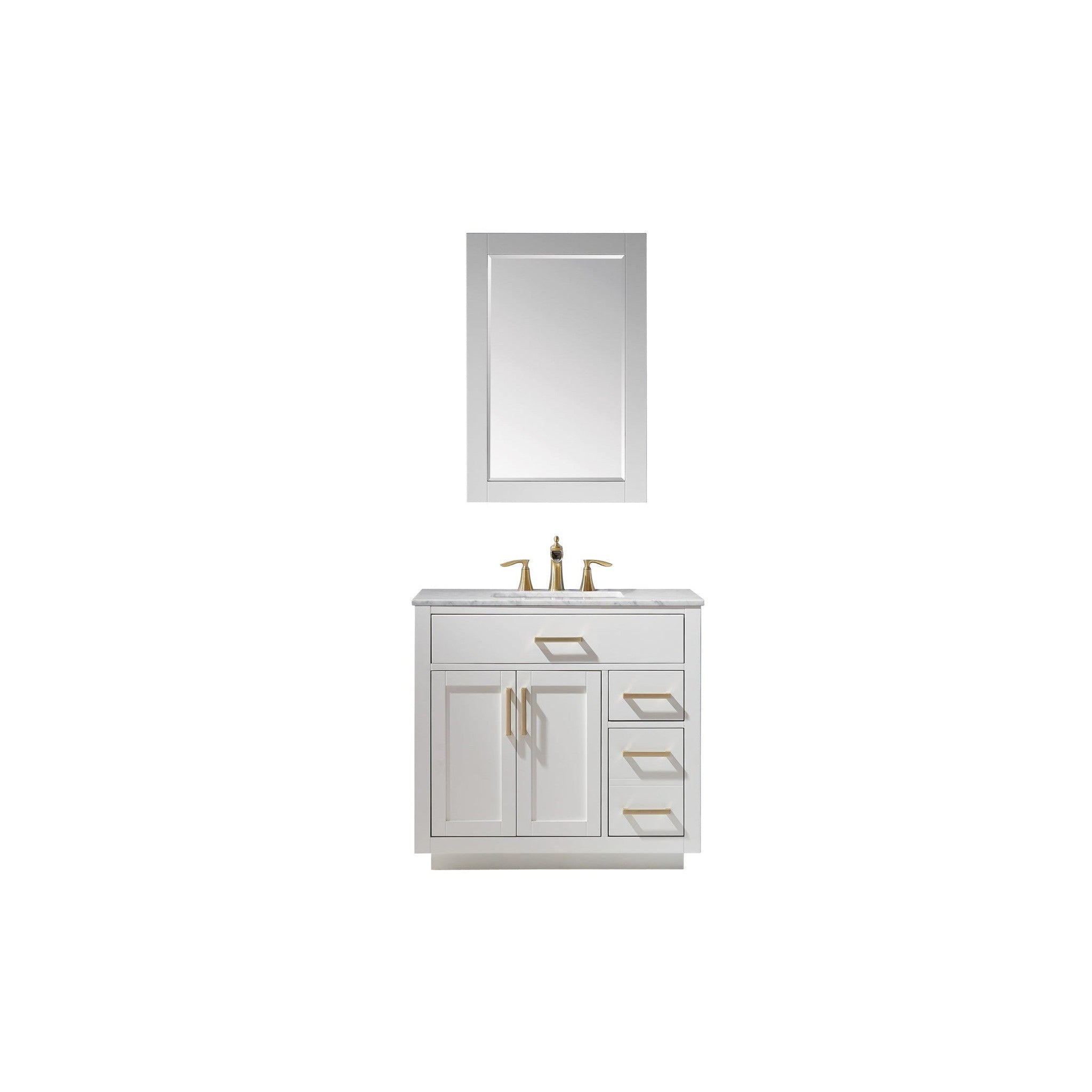 Ivy 36" Single Bathroom Vanity Set in White and Carrara White Marble Countertop with Mirror