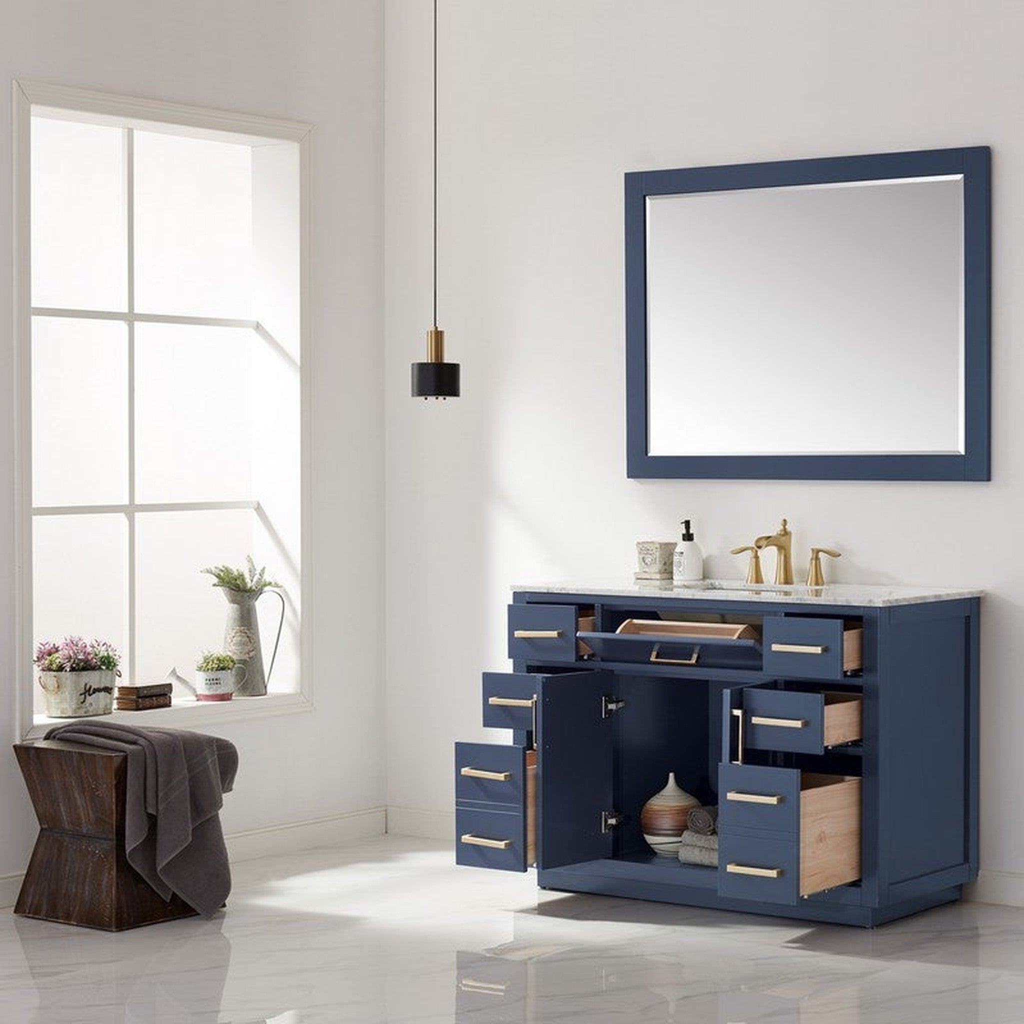 Ivy 48" Single Bathroom Vanity Cabinet Only in Royal Blue and Mirror, without Countertop