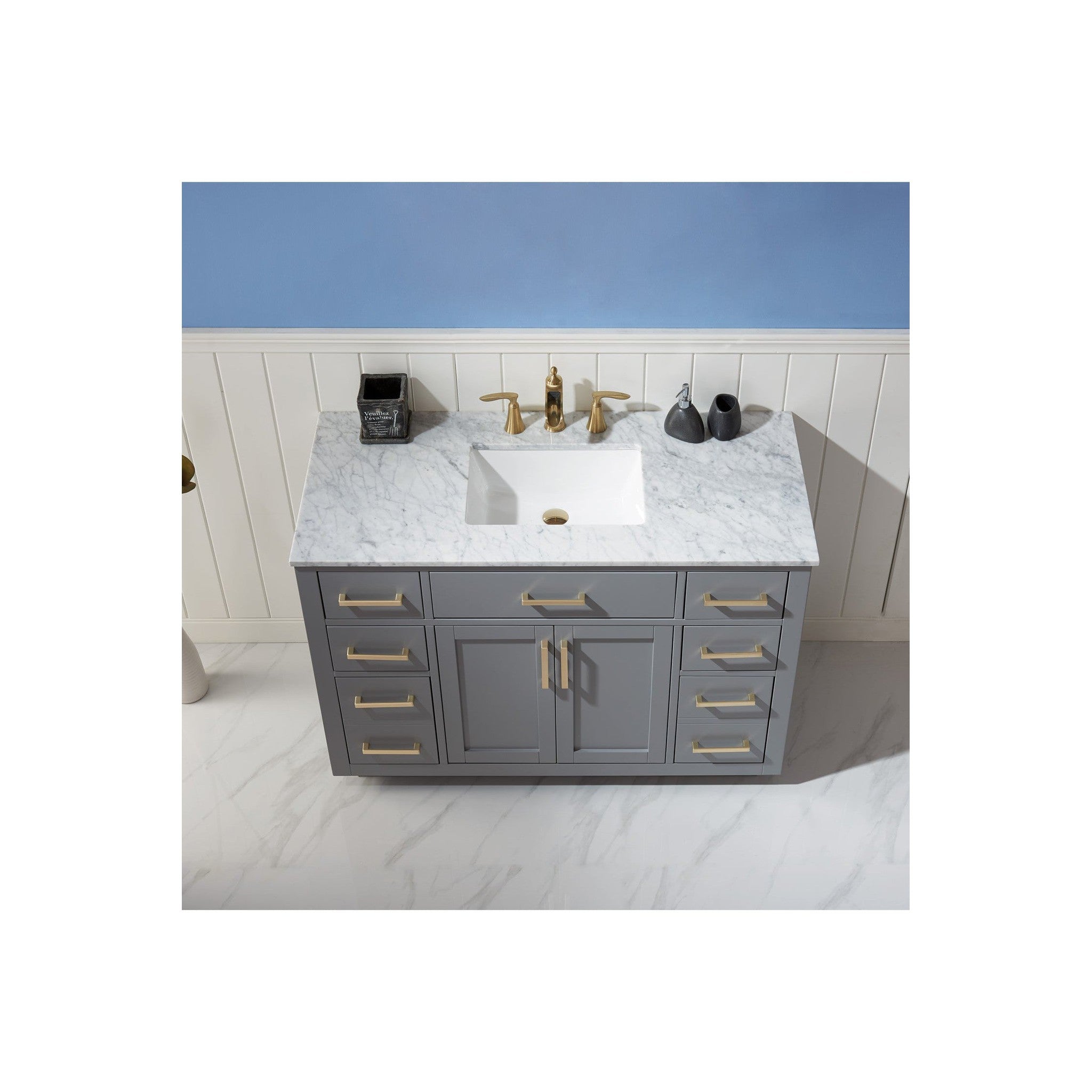 Ivy 48" Single Bathroom Vanity Set in Gray and Carrara White Marble Countertop without Mirror