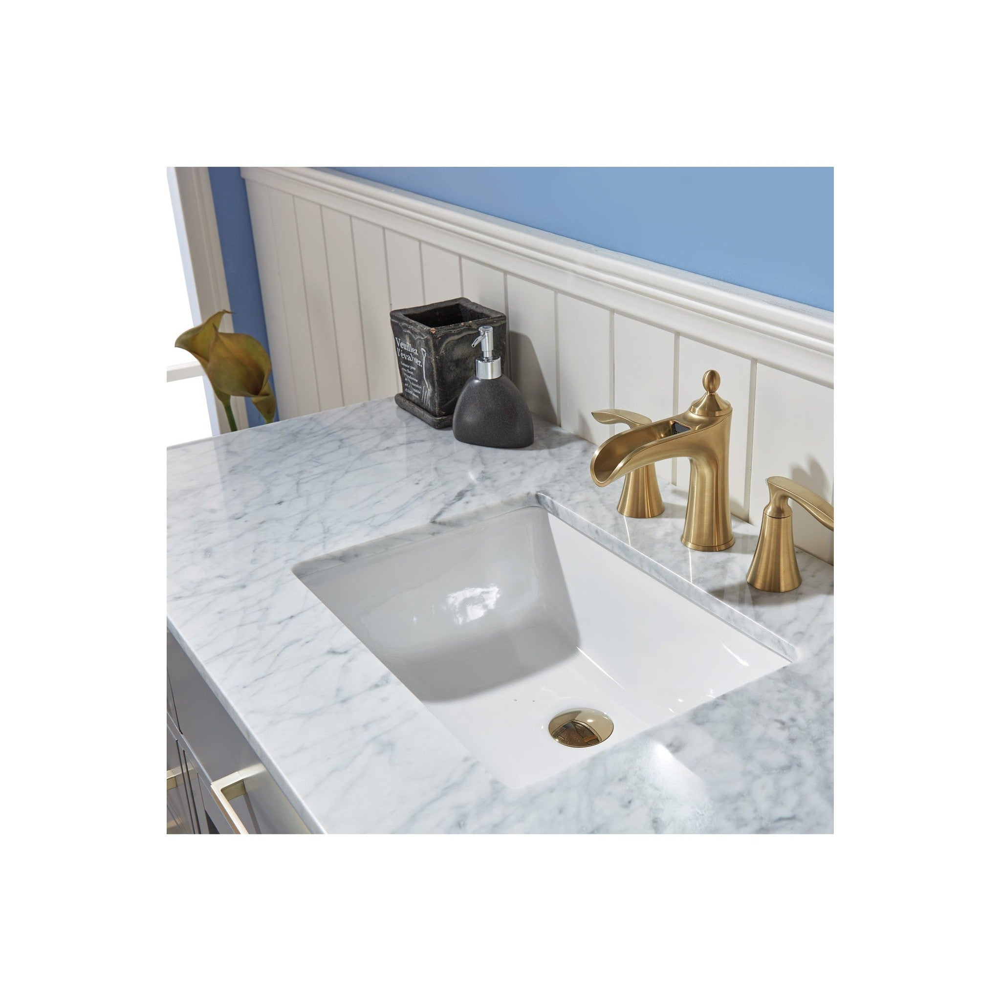 Ivy 48" Single Bathroom Vanity Set in Gray and Carrara White Marble Countertop without Mirror