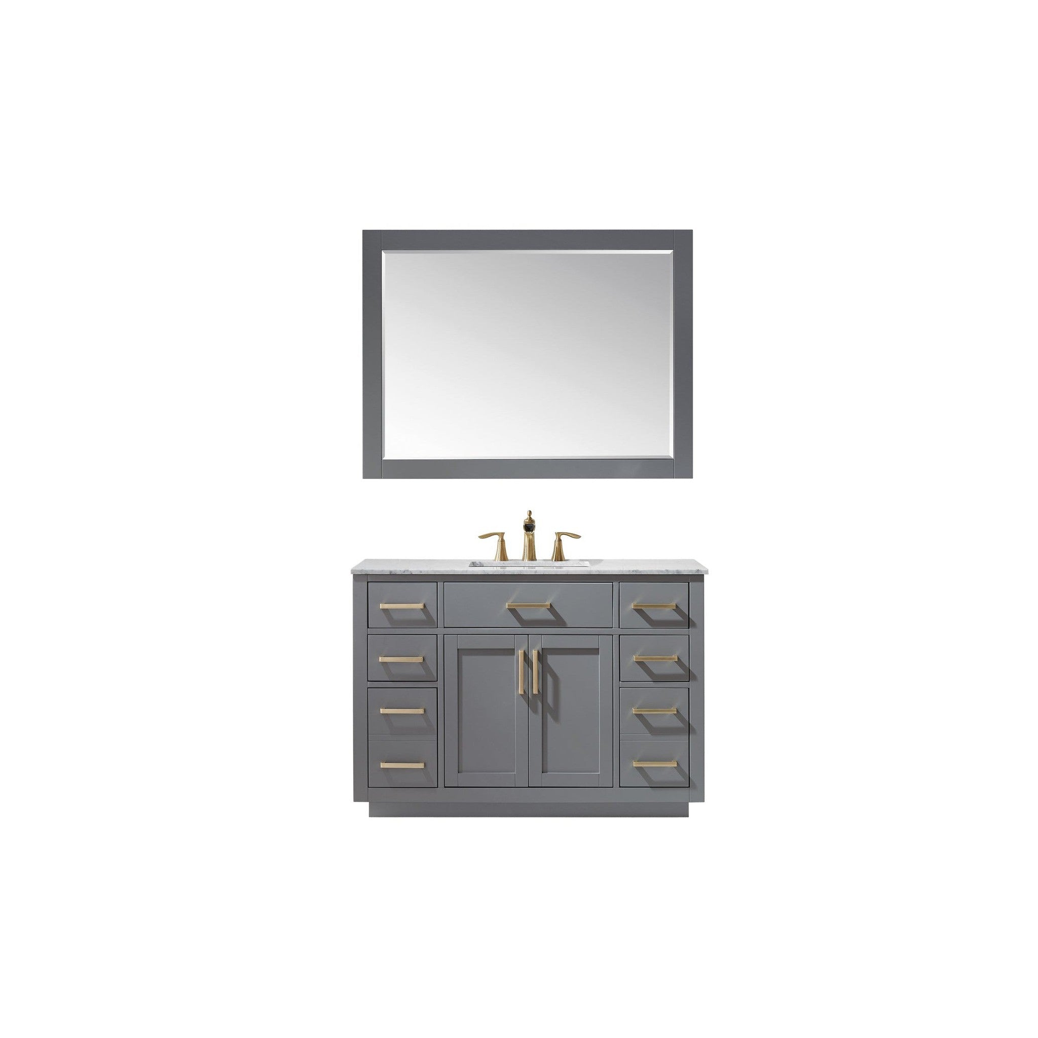 Ivy 48" Single Bathroom Vanity Set in Gray and Carrara White Marble Countertop with Mirror