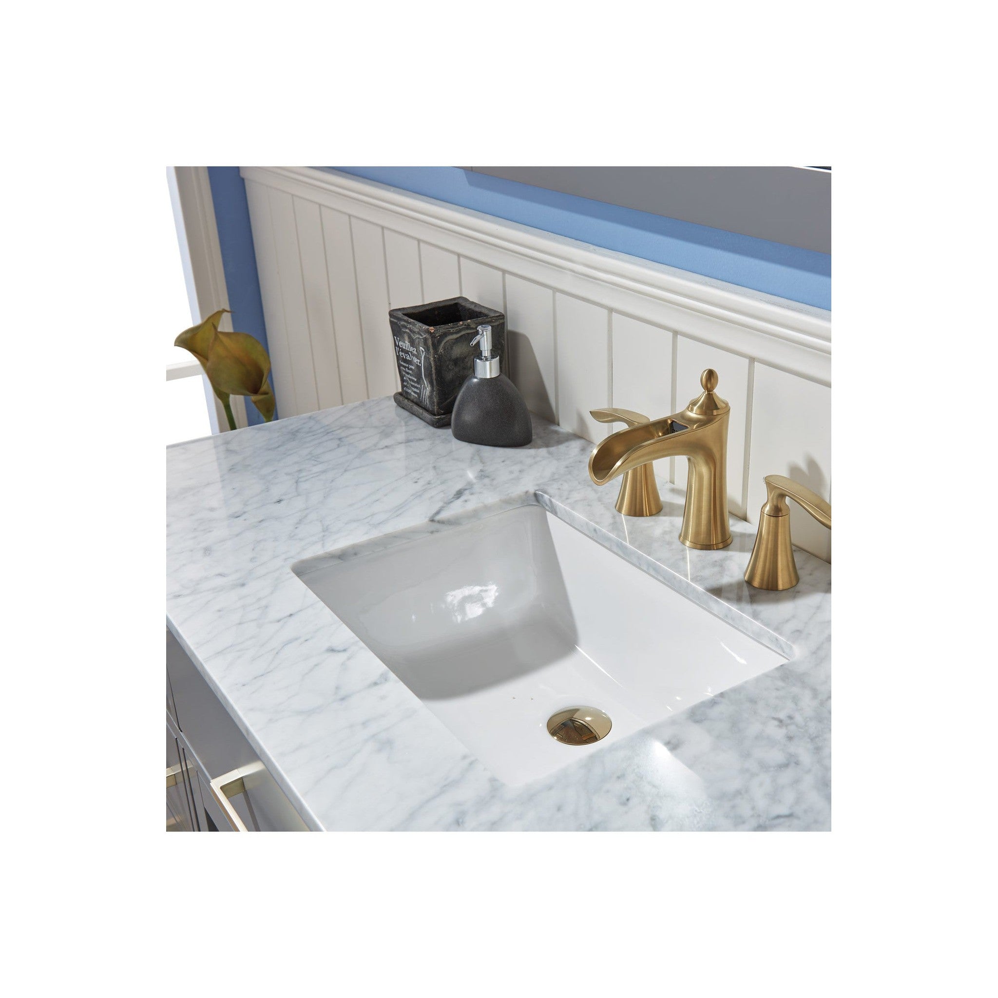 Ivy 48" Single Bathroom Vanity Set in Gray and Carrara White Marble Countertop with Mirror