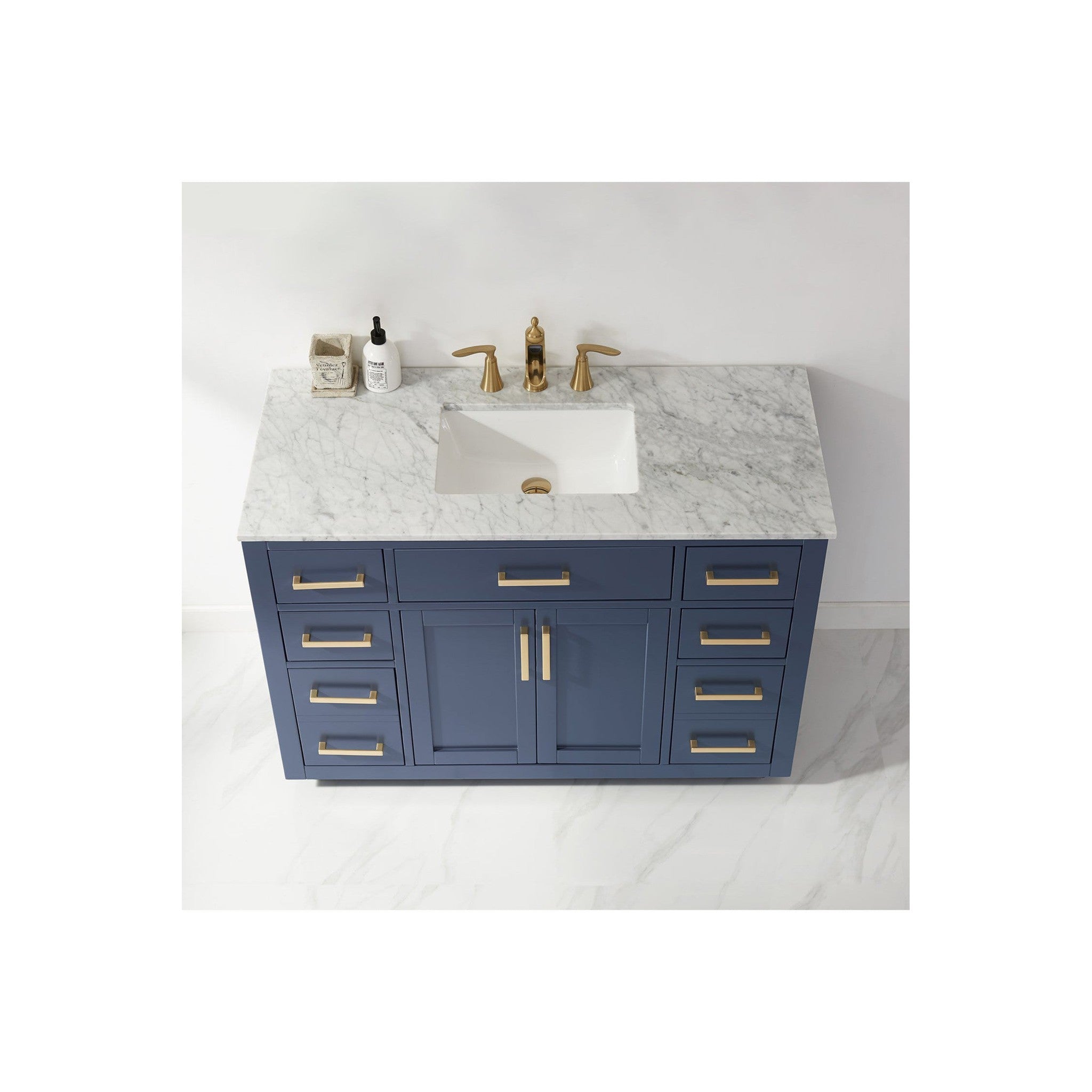 Ivy 48" Single Bathroom Vanity Set in Royal Blue and Carrara White Marble Countertop without Mirror