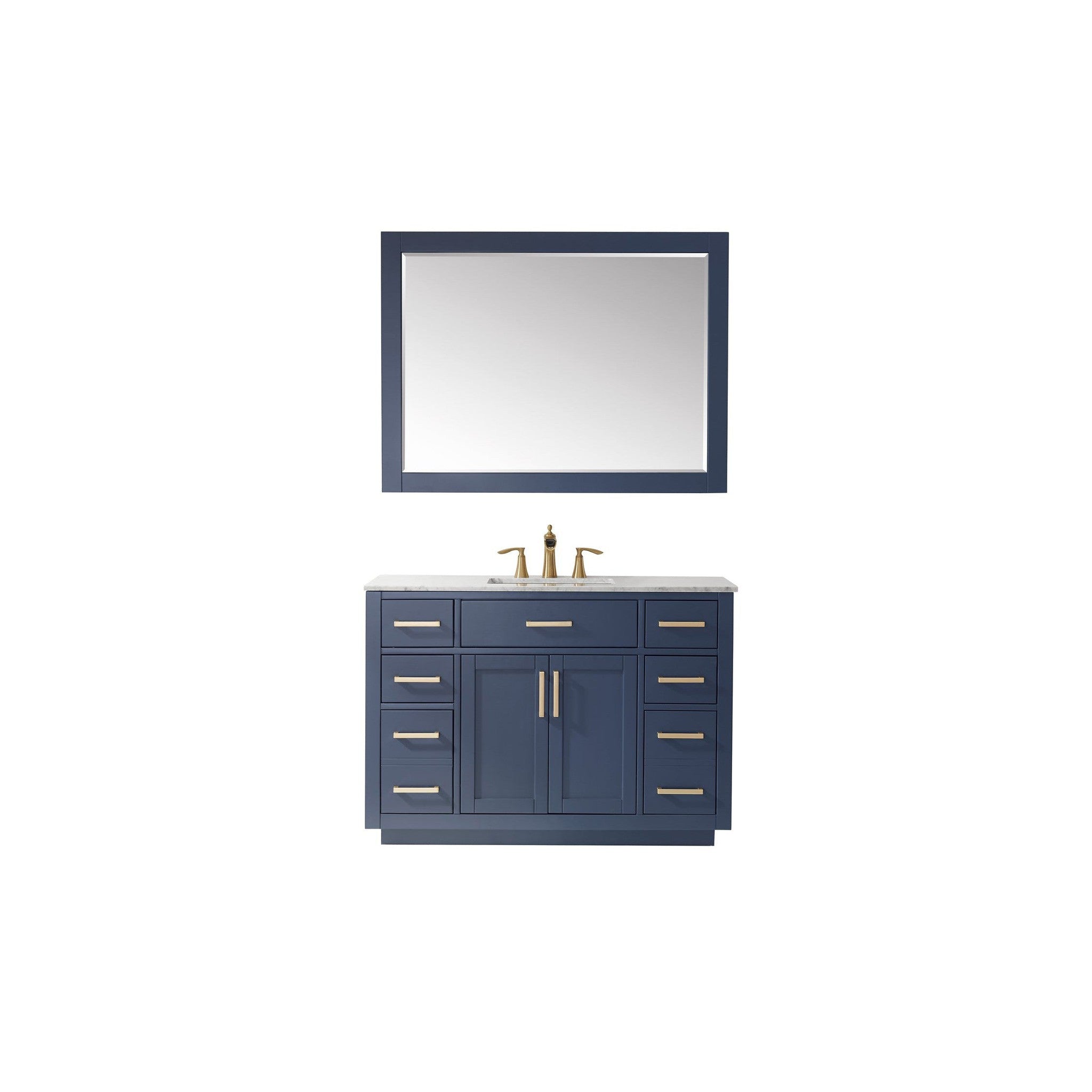 Ivy 48" Single Bathroom Vanity Set in Royal Blue and Carrara White Marble Countertop with Mirror