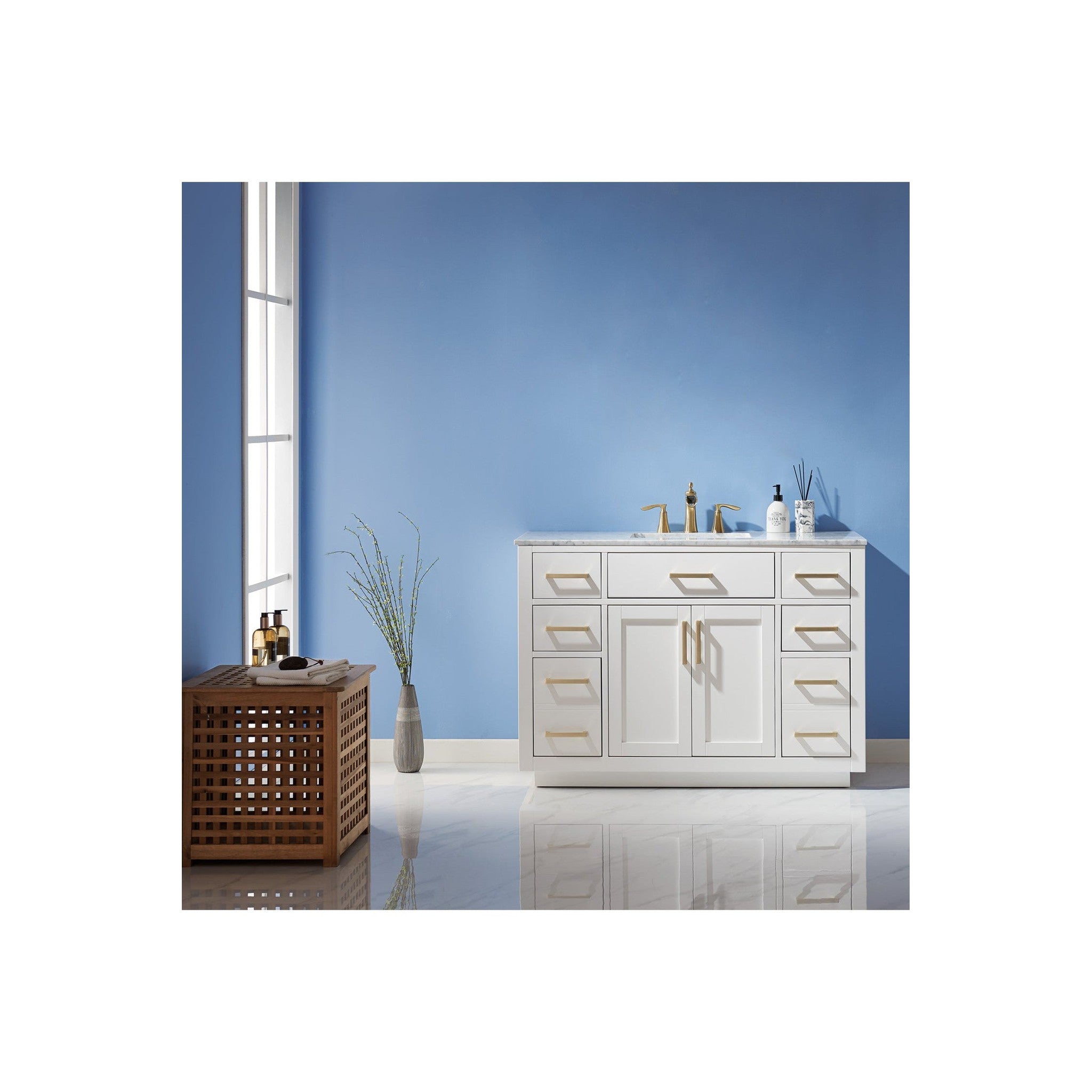 Ivy 48" Single Bathroom Vanity Set in White and Carrara White Marble Countertop without Mirror