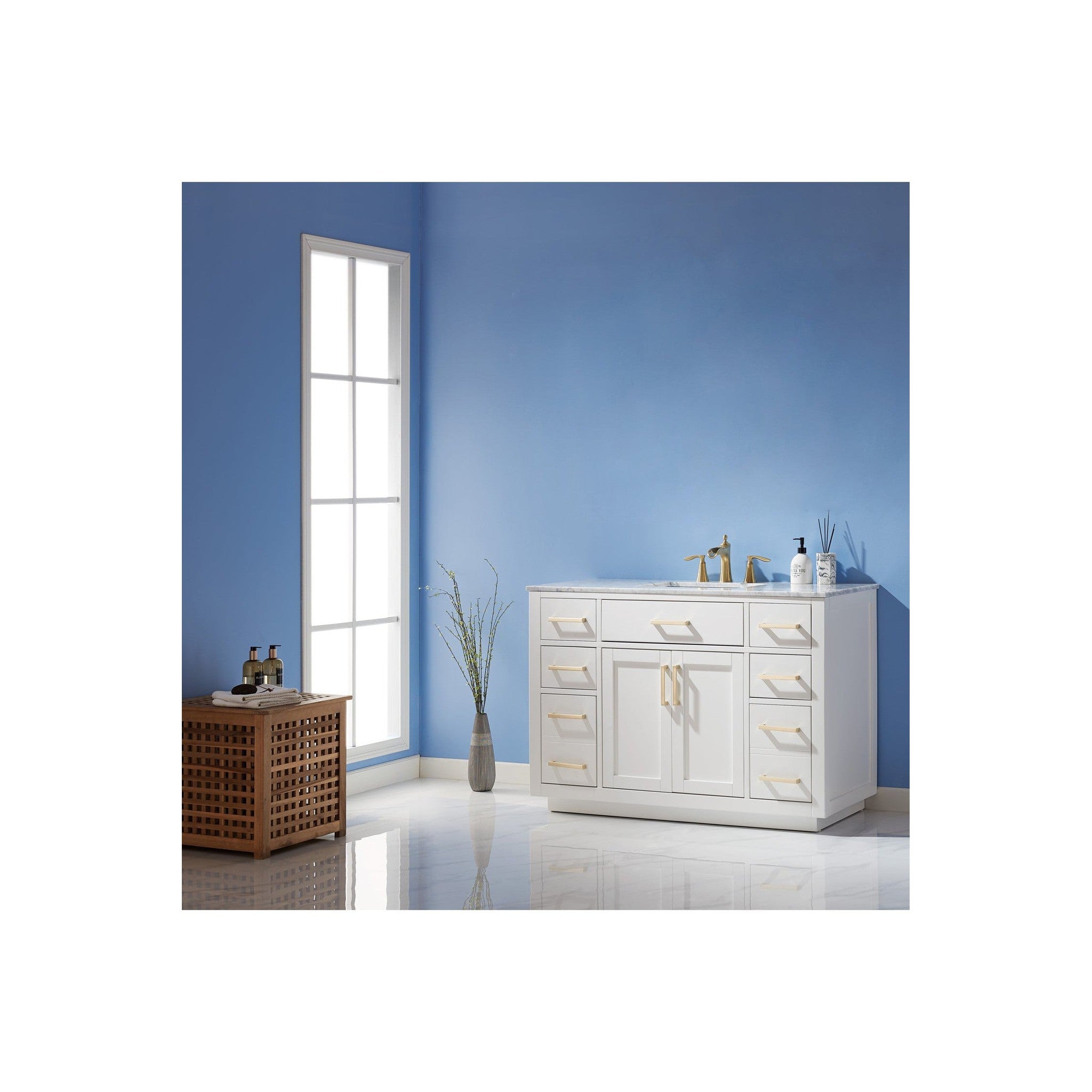 Ivy 48" Single Bathroom Vanity Set in White and Carrara White Marble Countertop without Mirror