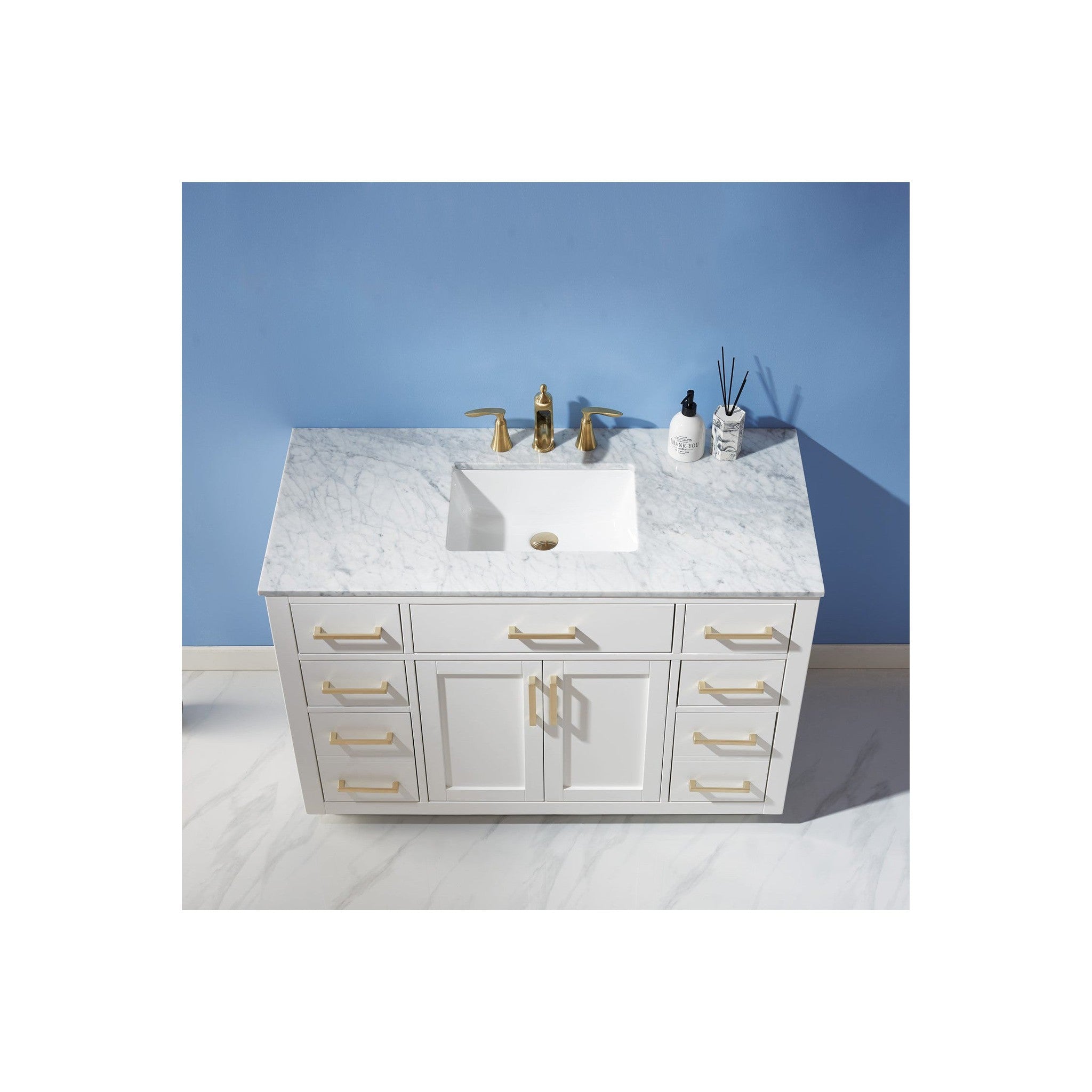 Ivy 48" Single Bathroom Vanity Set in White and Carrara White Marble Countertop without Mirror