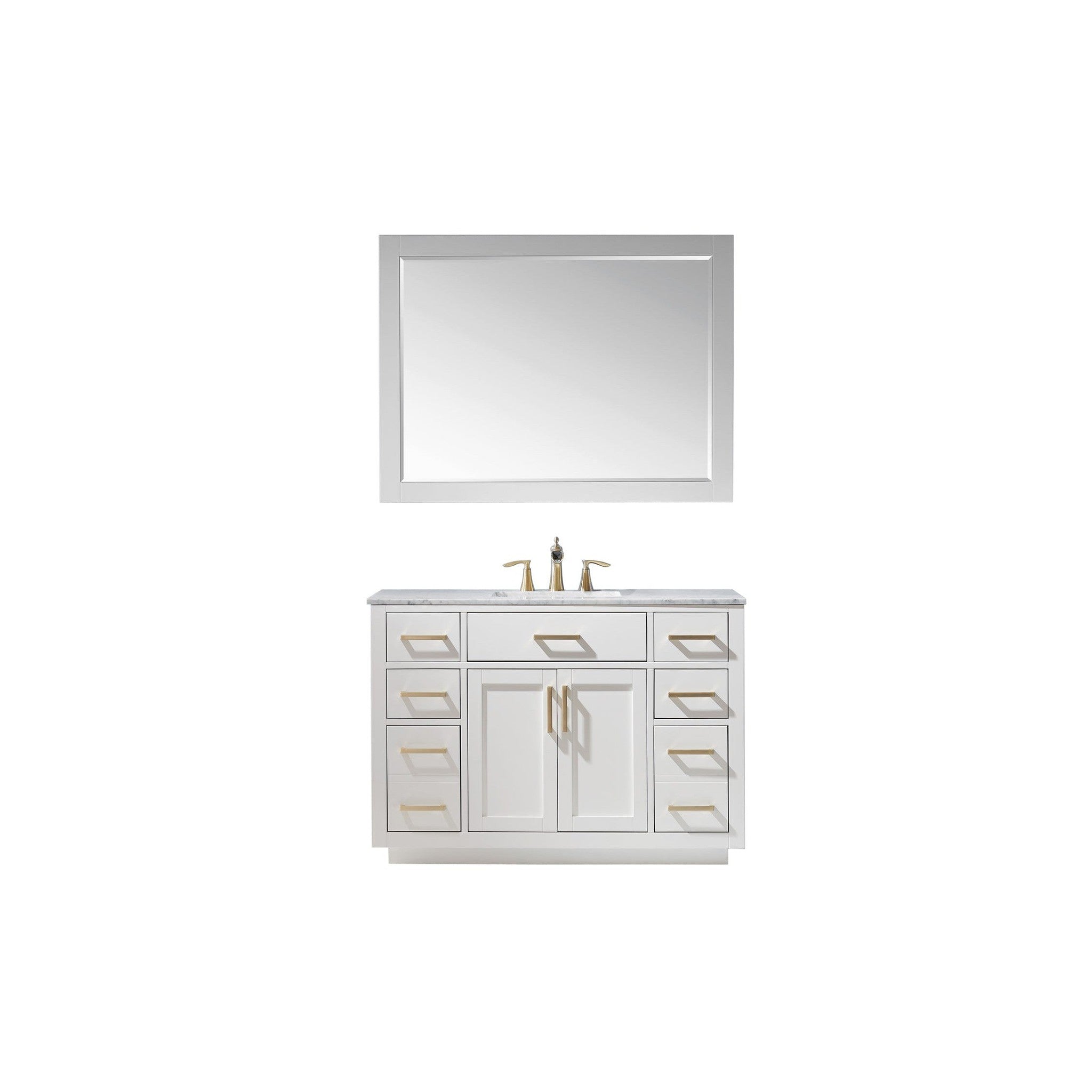 Ivy 48" Single Bathroom Vanity Set in White and Carrara White Marble Countertop with Mirror