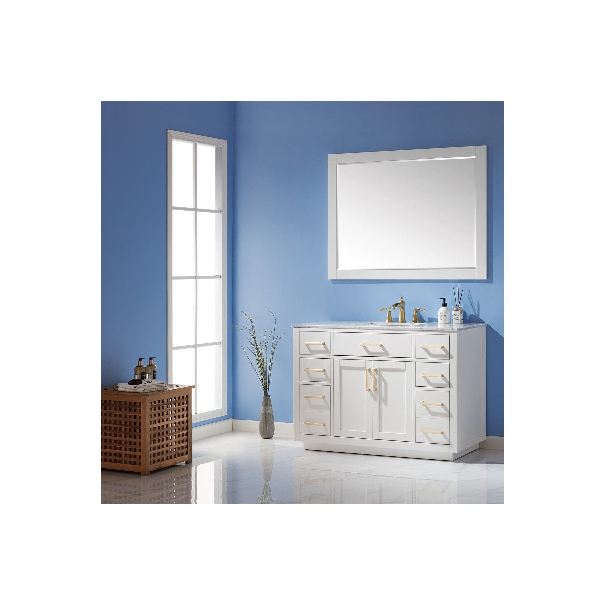 Ivy 48" Single Bathroom Vanity Set in White and Carrara White Marble Countertop with Mirror