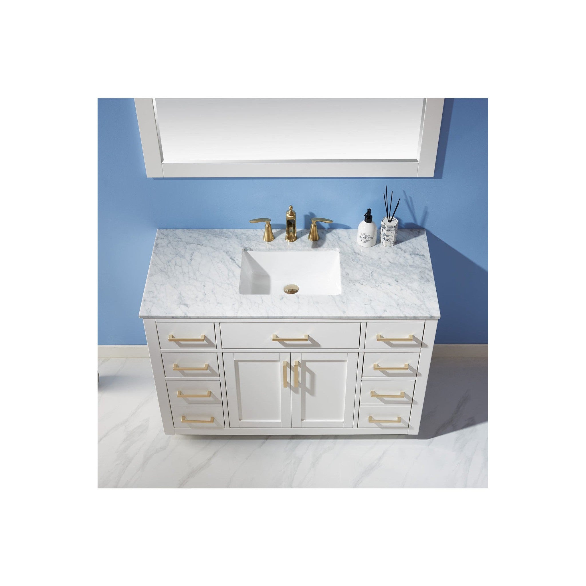 Ivy 48" Single Bathroom Vanity Set in White and Carrara White Marble Countertop with Mirror