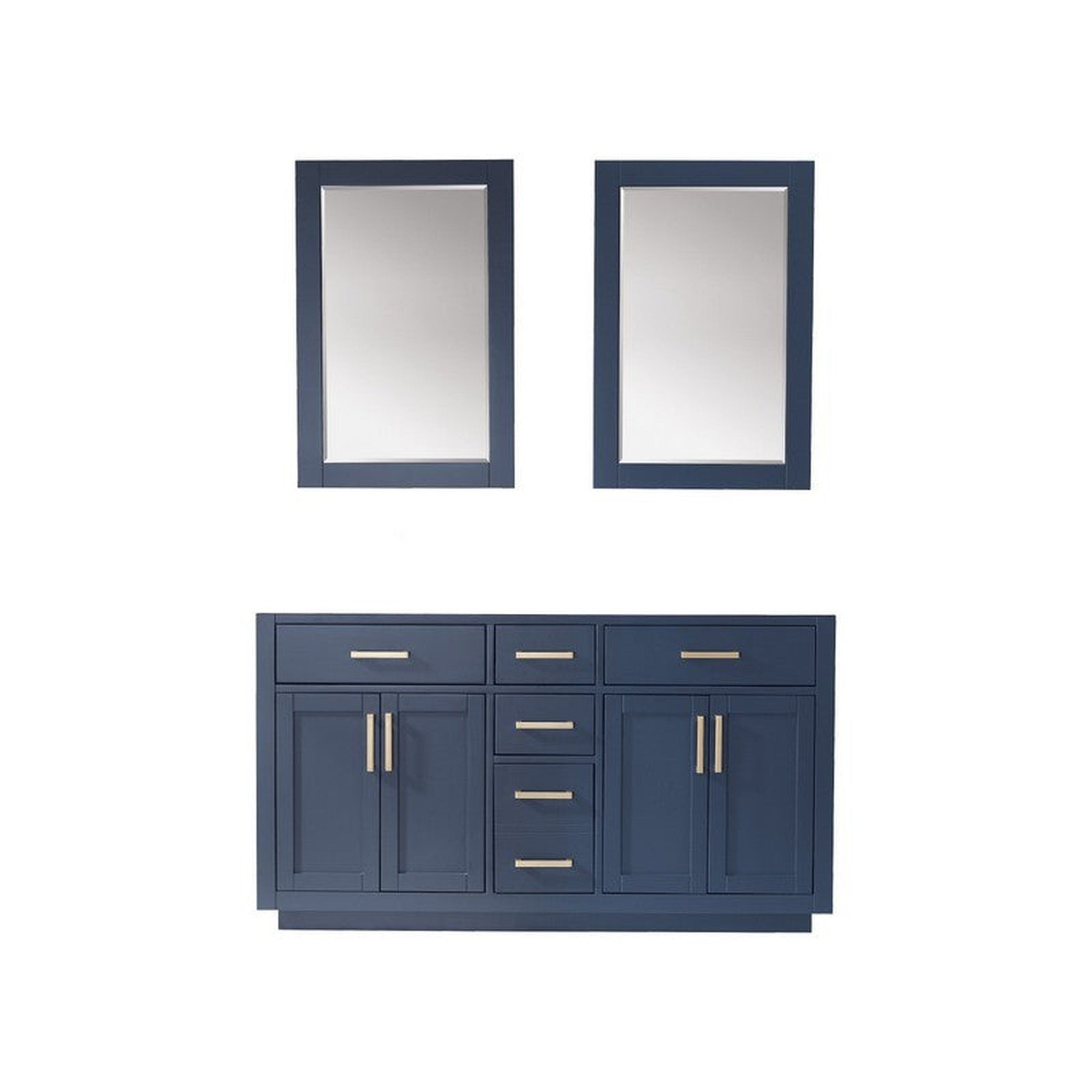 Ivy 60" Double Bathroom Vanity Cabinet Only in Royal Blue and Mirror, without Countertop