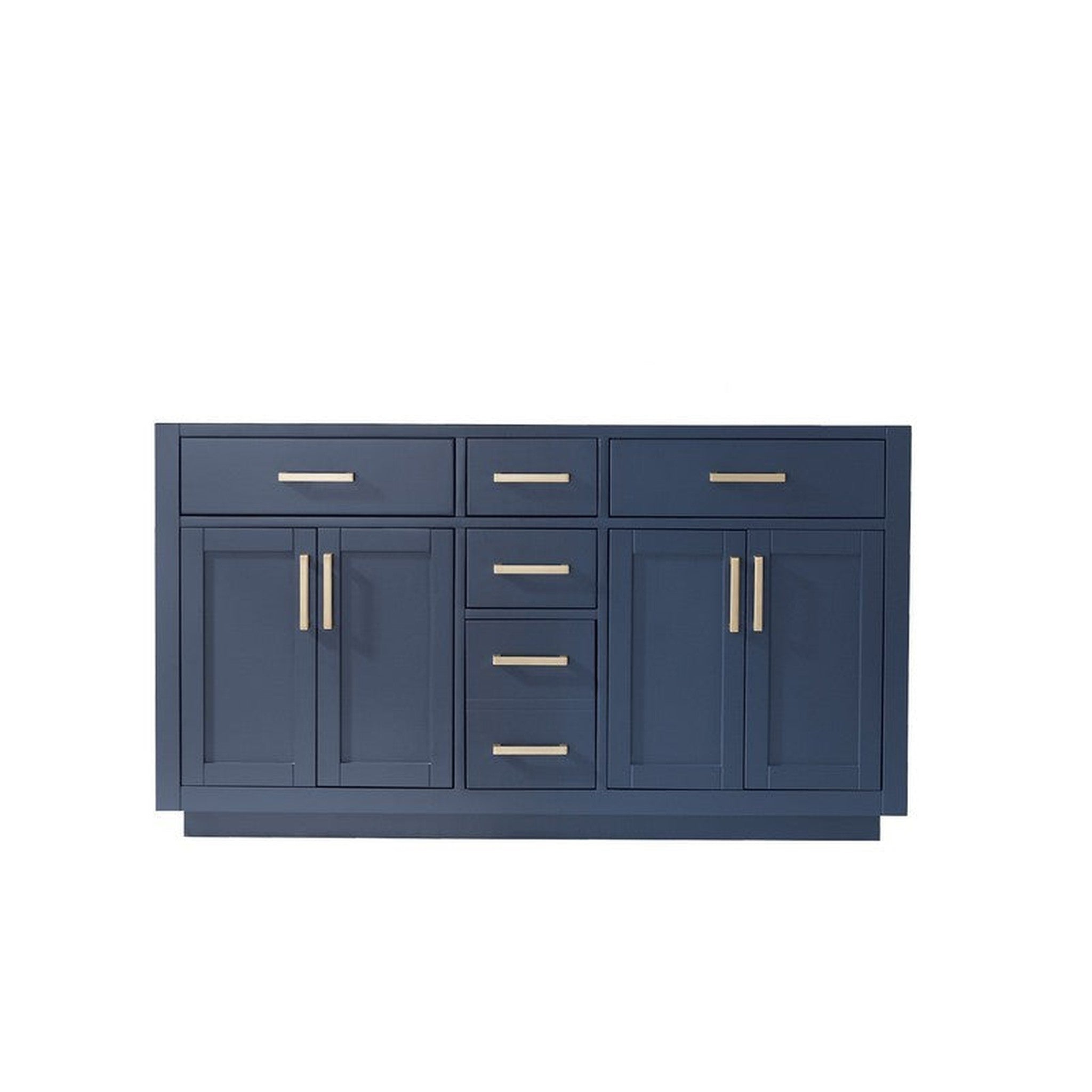 Ivy 60" Double Bathroom Vanity Cabinet Only in Royal Blue and Mirror, without Countertop