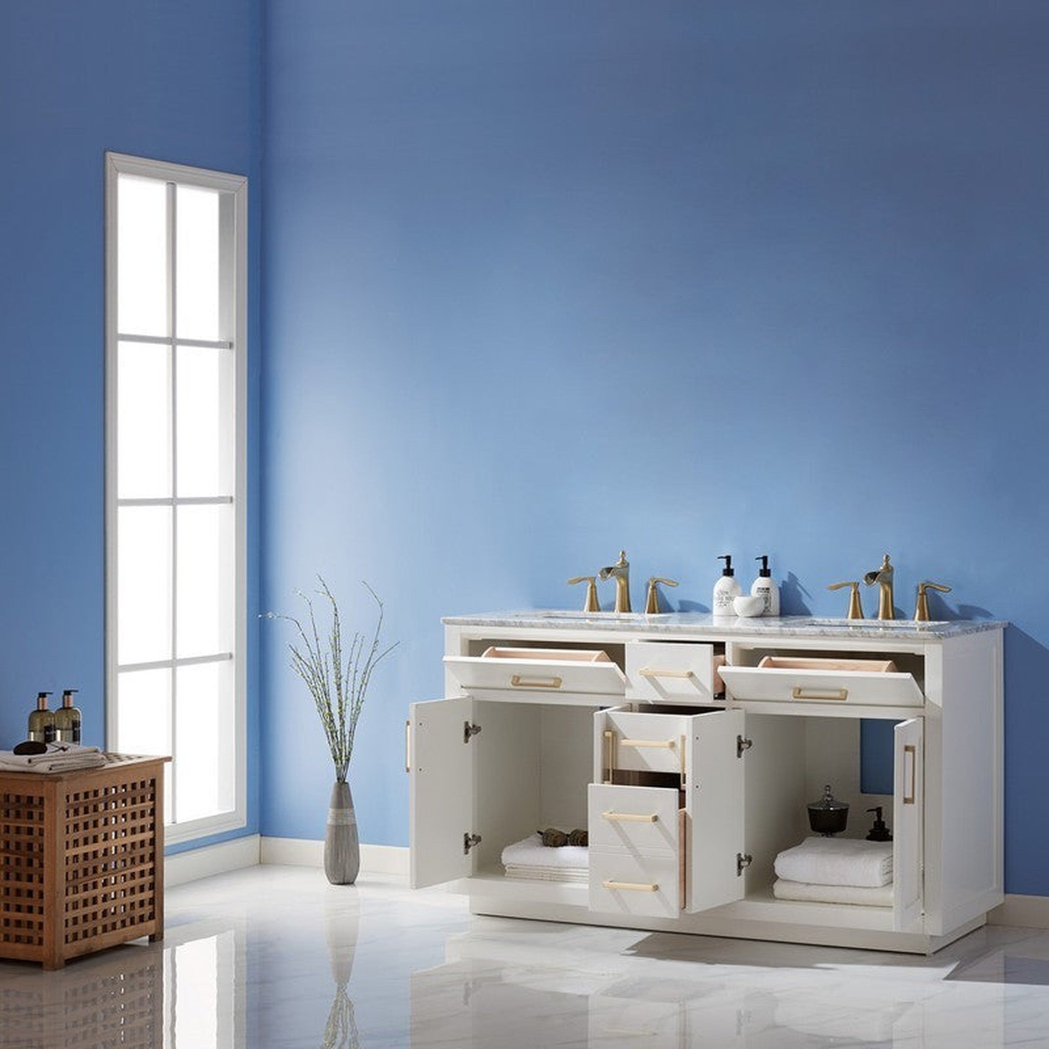 Ivy 60" Double Bathroom Vanity Cabinet Only in White without Countertop and Mirror