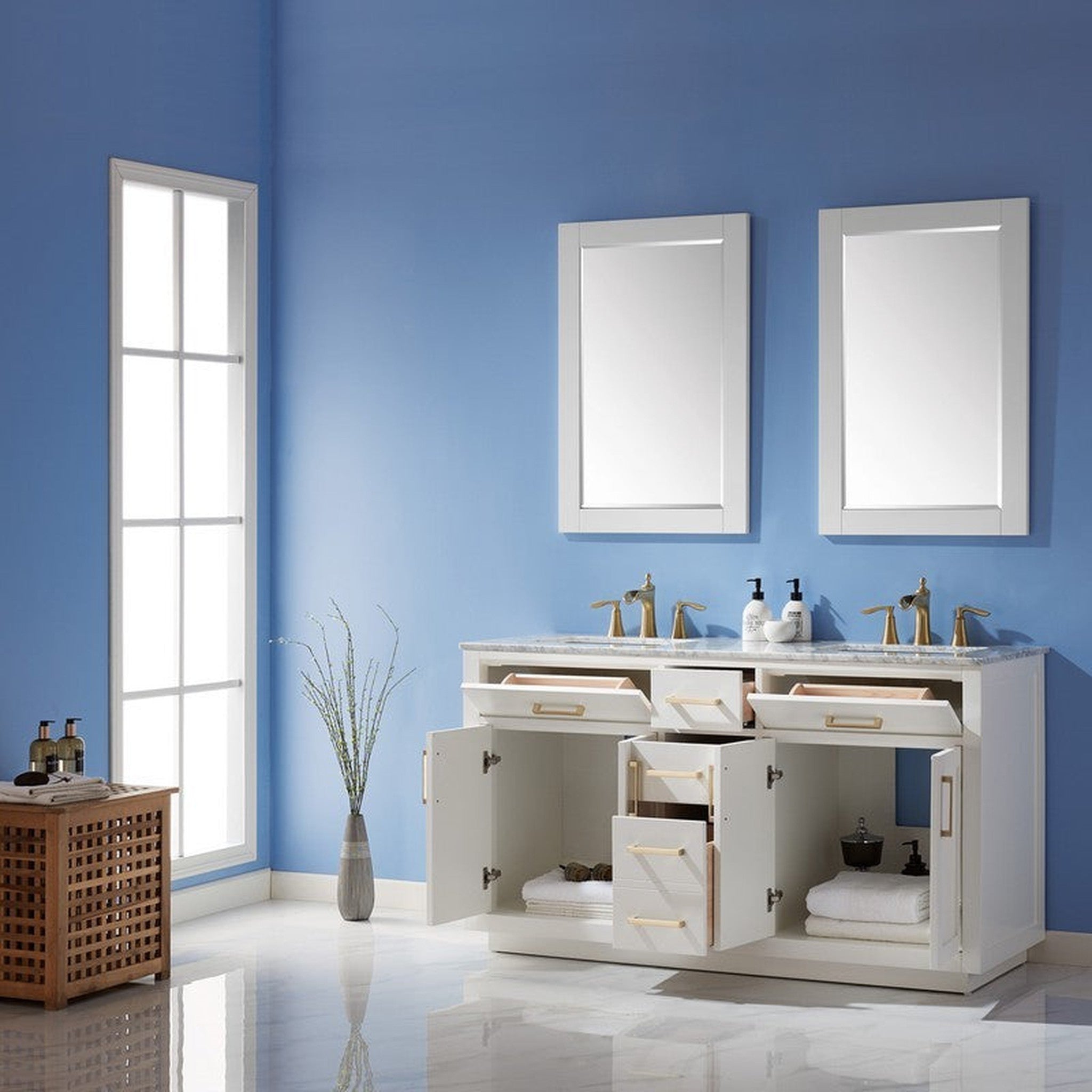 Ivy 60" Double Bathroom Vanity Cabinet Only in White without Countertop and Mirror