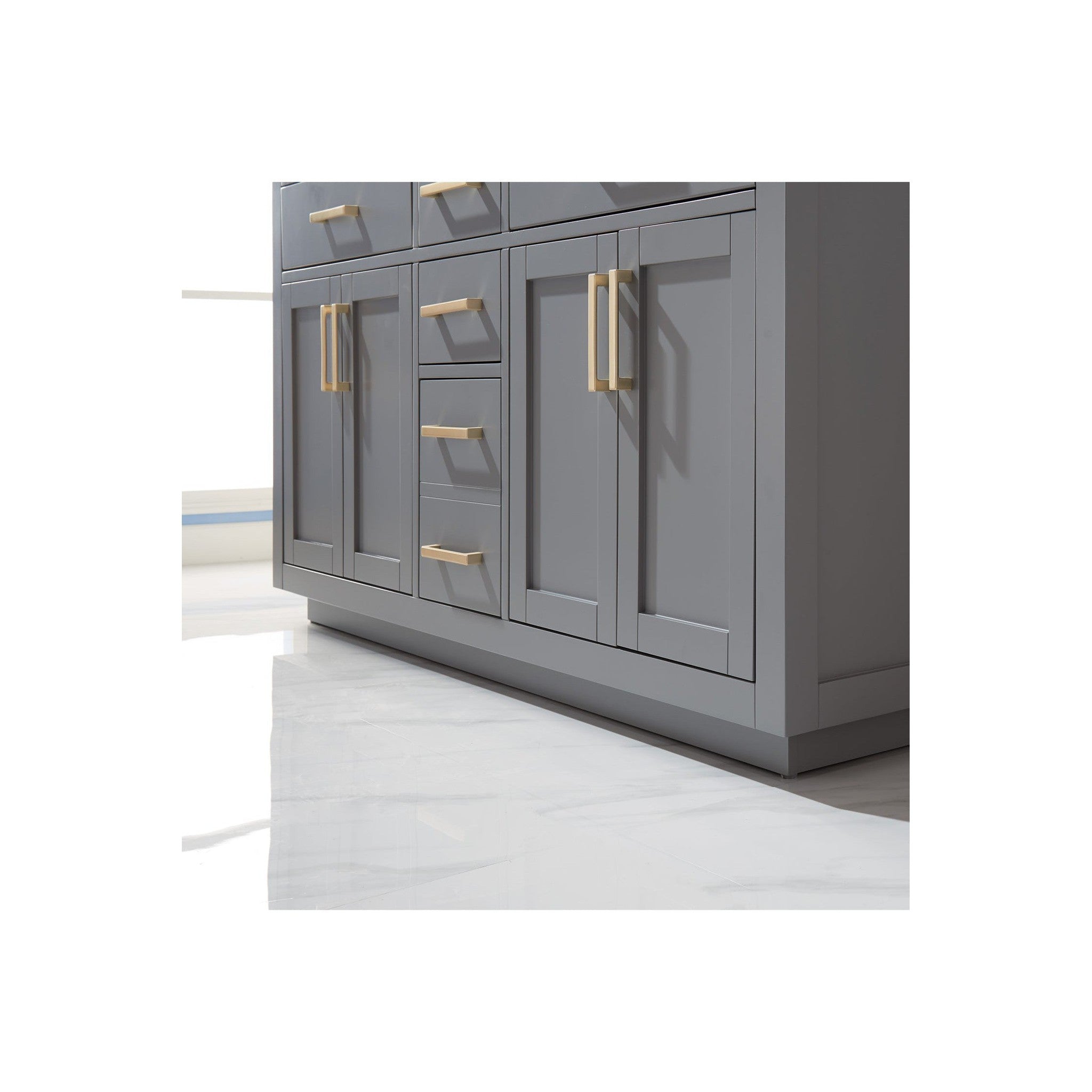 Ivy 60" Double Bathroom Vanity Set in Gray and Carrara White Marble Countertop without Mirror