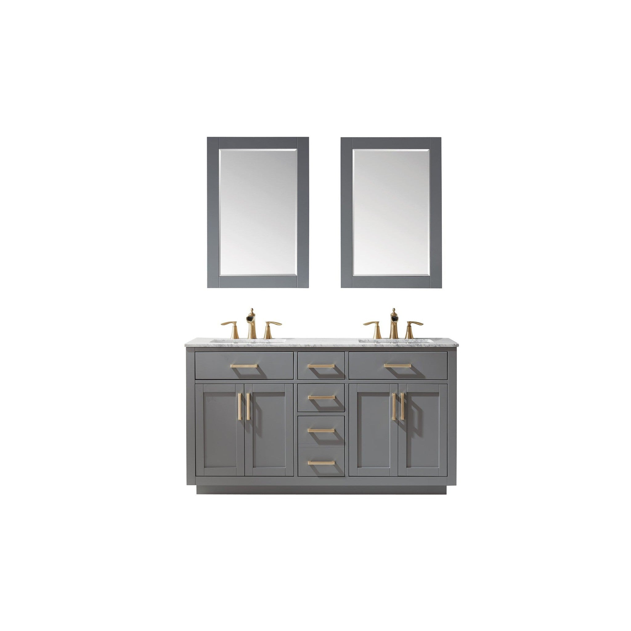 Ivy 60" Double Bathroom Vanity Set in Gray and Carrara White Marble Countertop with Mirror