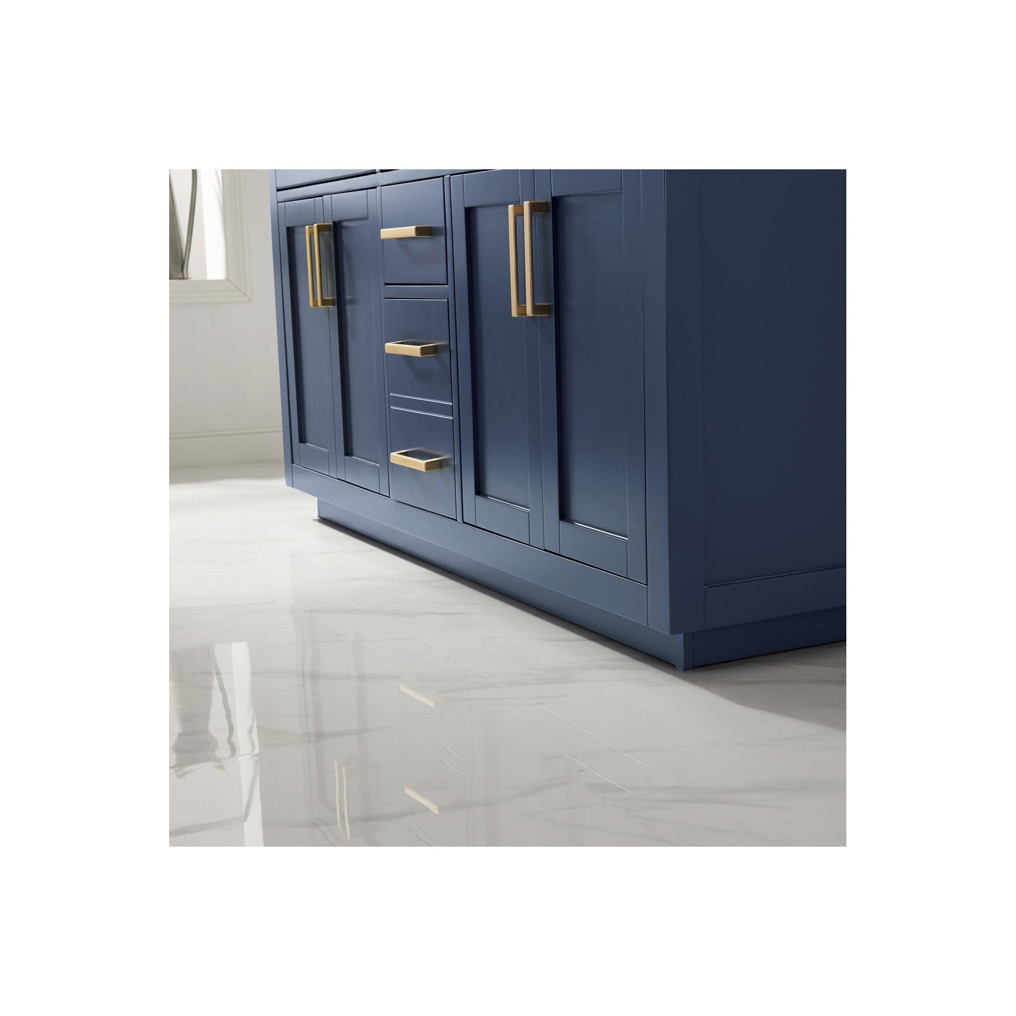 Ivy 60" Double Bathroom Vanity Set in Royal Blue and Carrara White Marble Countertop without Mirror