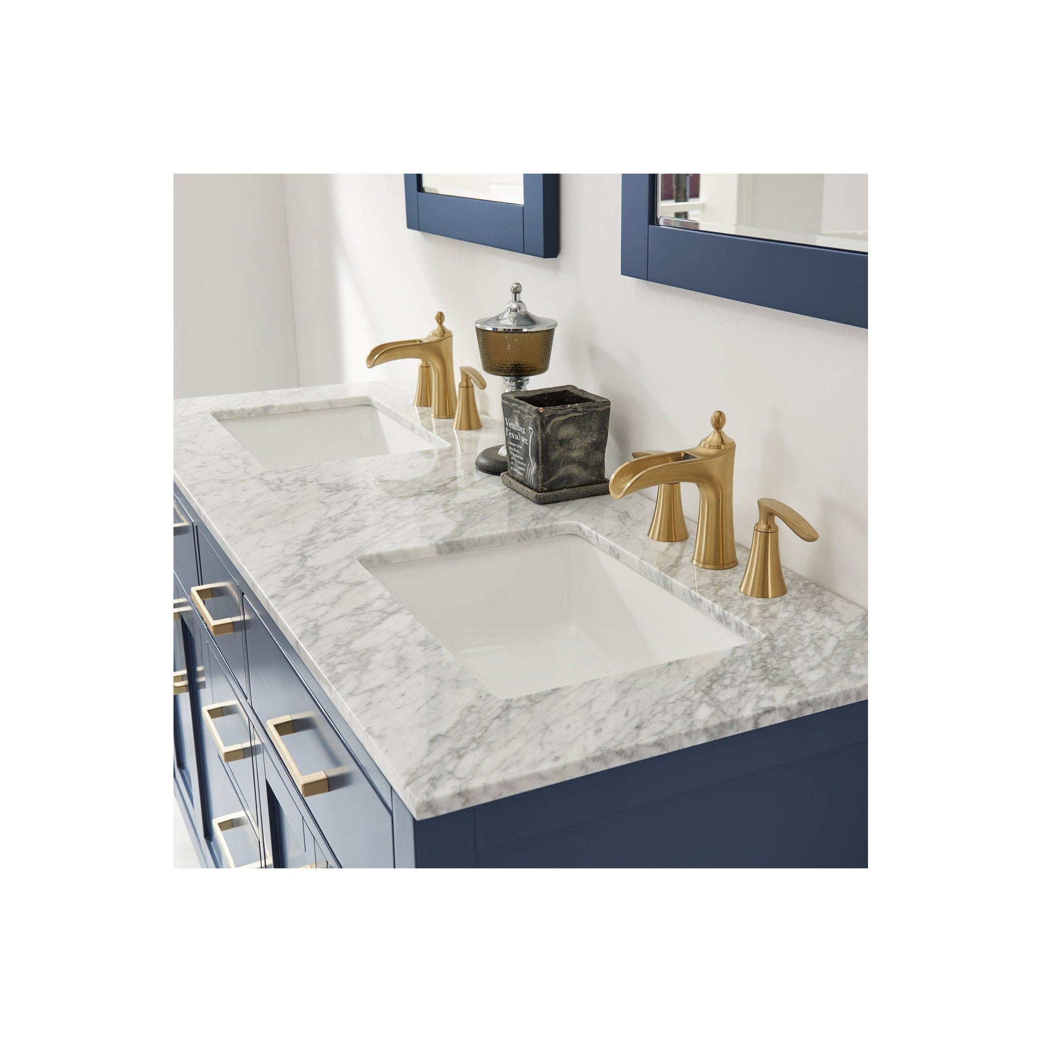 Ivy 60" Double Bathroom Vanity Set in Royal Blue and Carrara White Marble Countertop with Mirror