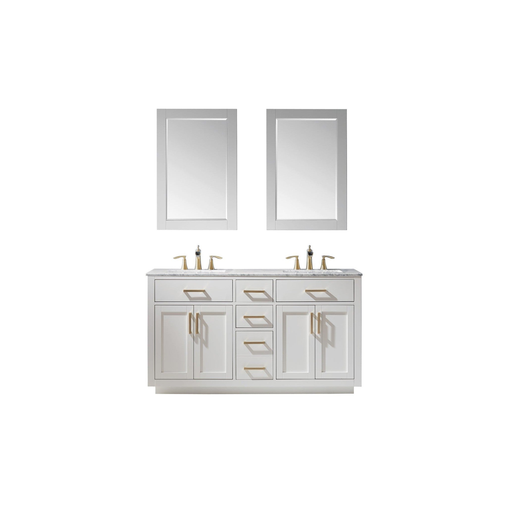 Ivy 60" Double Bathroom Vanity Set in White and Carrara White Marble Countertop with Mirror