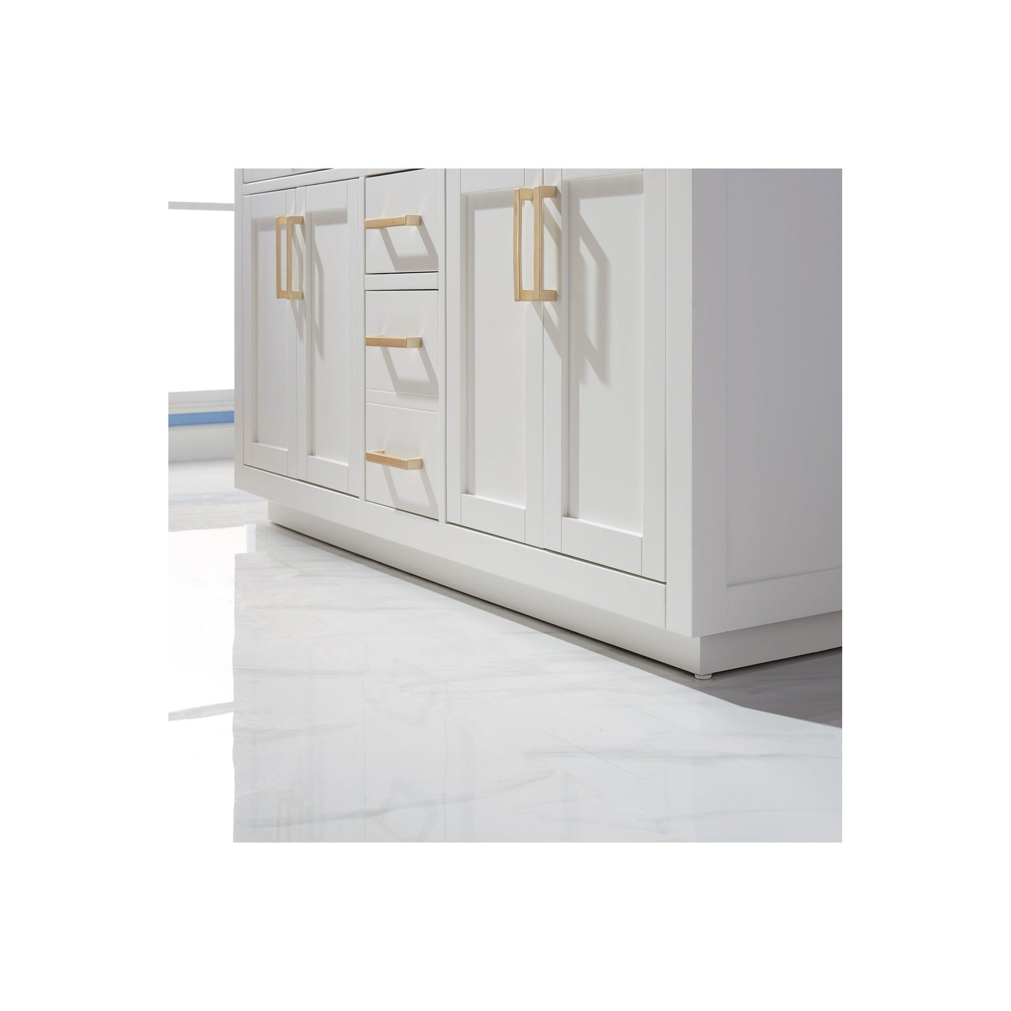 Ivy 60" Double Bathroom Vanity Set in White and Carrara White Marble Countertop with Mirror