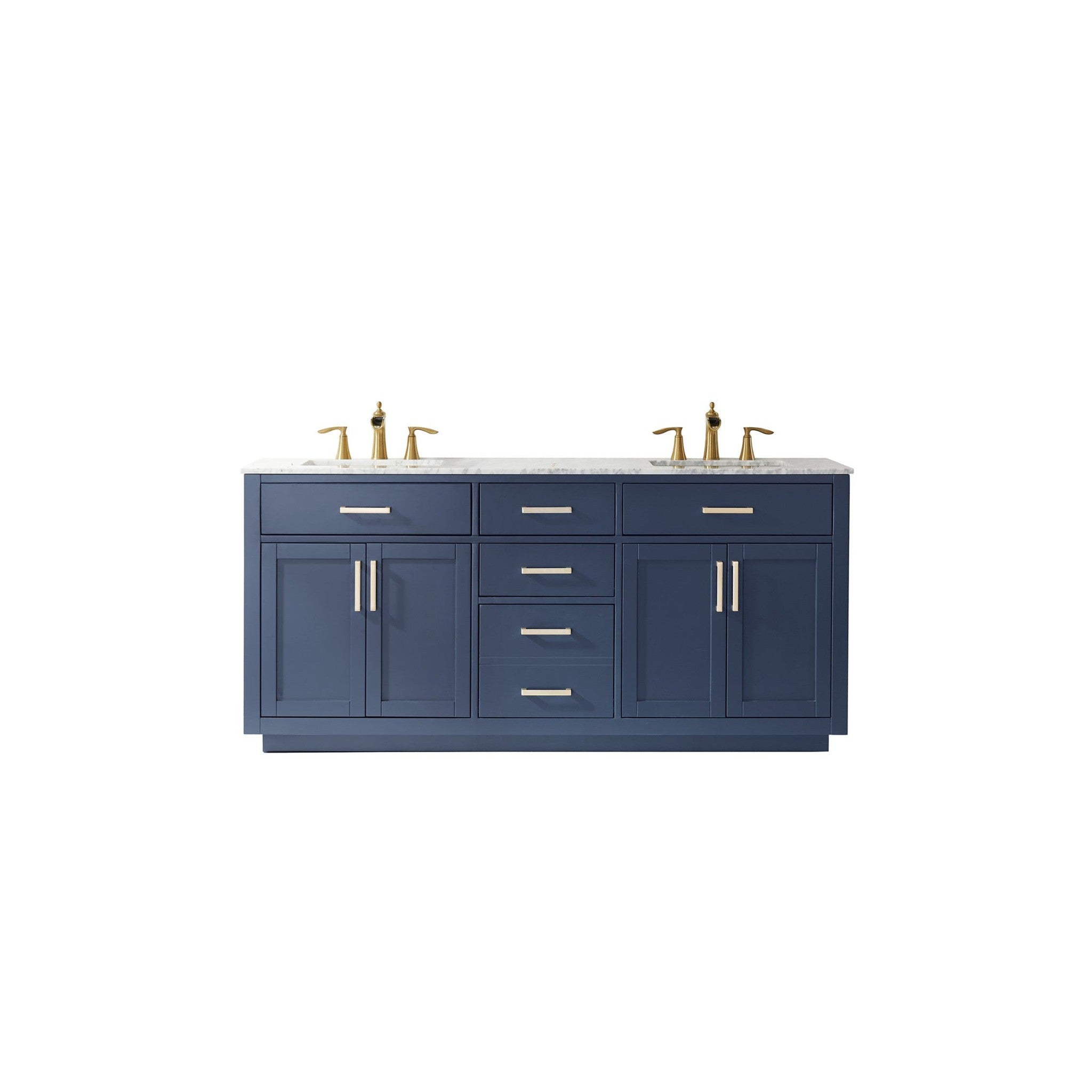 Ivy 72" Double Bathroom Vanity Set in Royal Blue and Carrara White Marble Countertop without Mirror