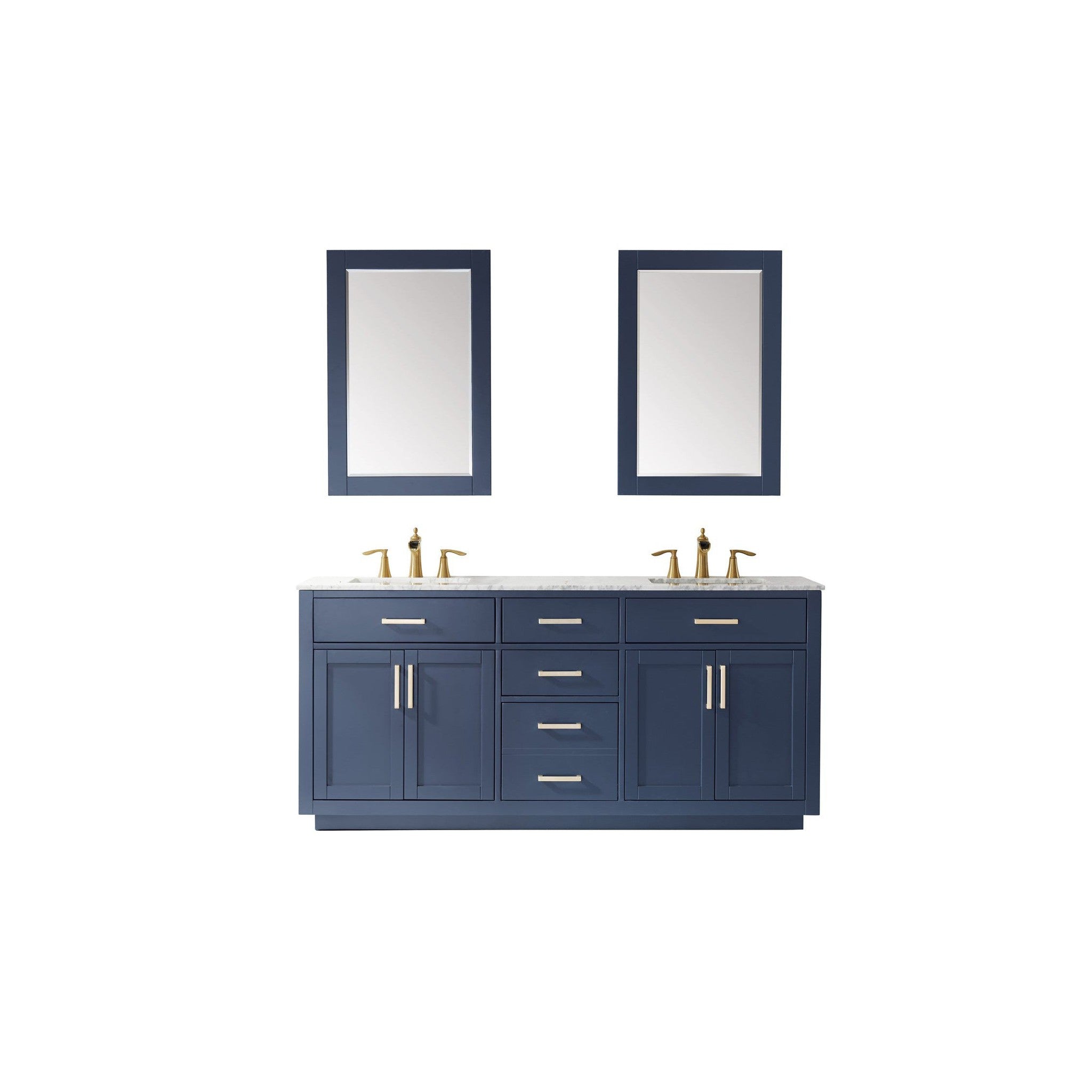 Ivy 72" Double Bathroom Vanity Set in Royal Blue and Carrara White Marble Countertop with Mirror