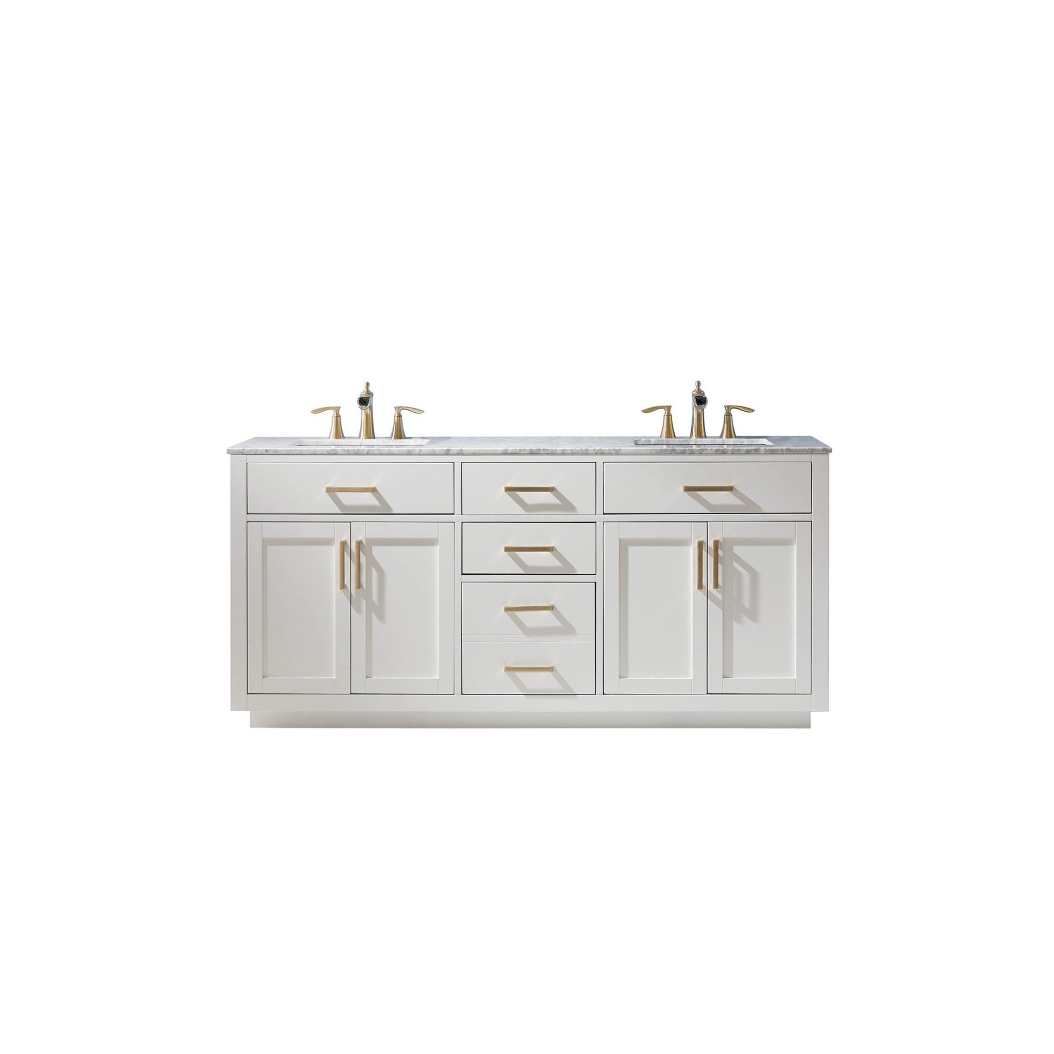 Ivy 72" Double Bathroom Vanity Set in White and Carrara White Marble Countertop without Mirror