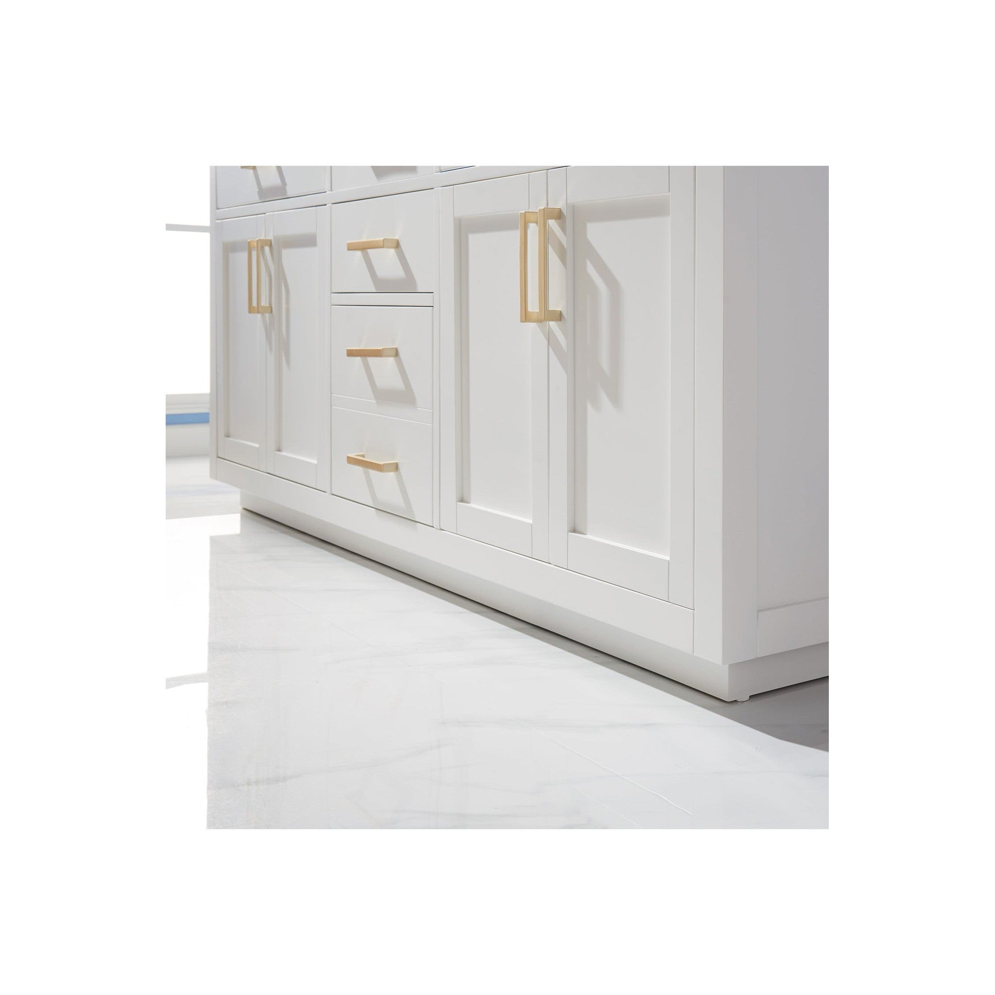 Ivy 72" Double Bathroom Vanity Set in White and Carrara White Marble Countertop without Mirror