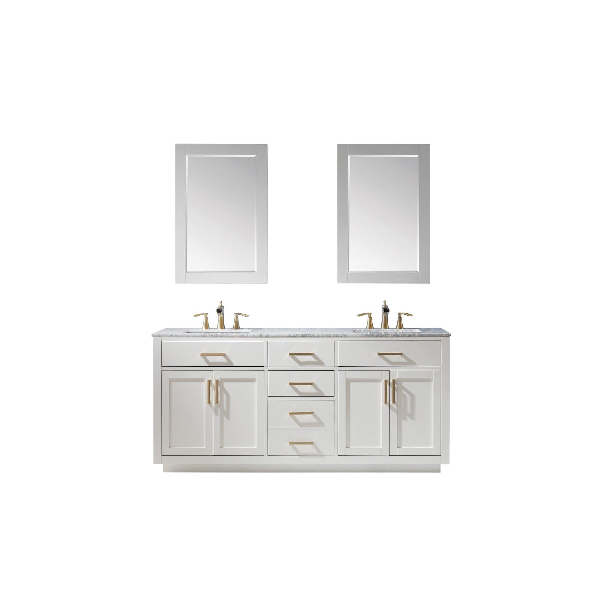 Ivy 72" Double Bathroom Vanity Set in White and Carrara White Marble Countertop with Mirror