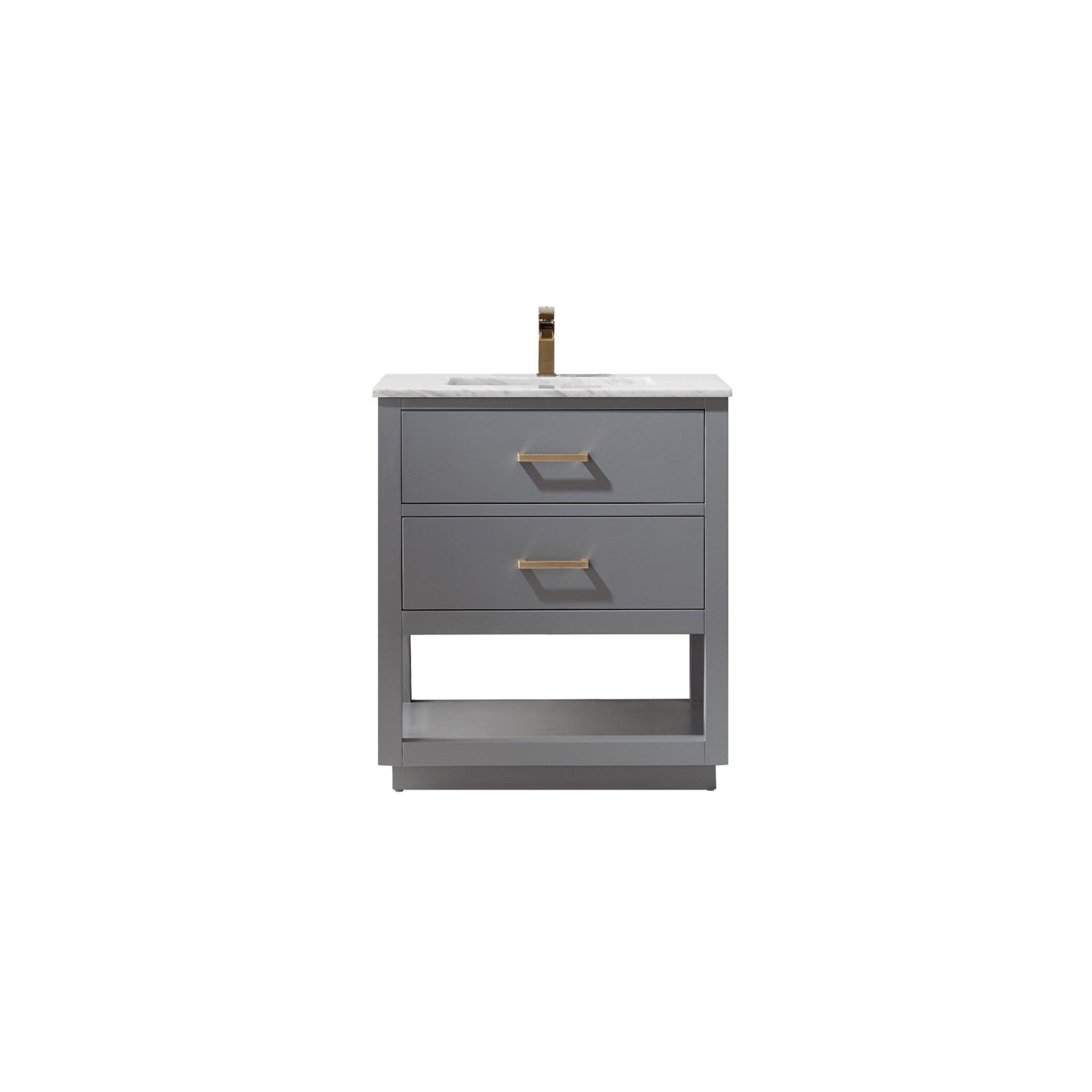 Remi 30" Single Bathroom Vanity Set in Gray and Carrara White Marble Countertop without Mirror