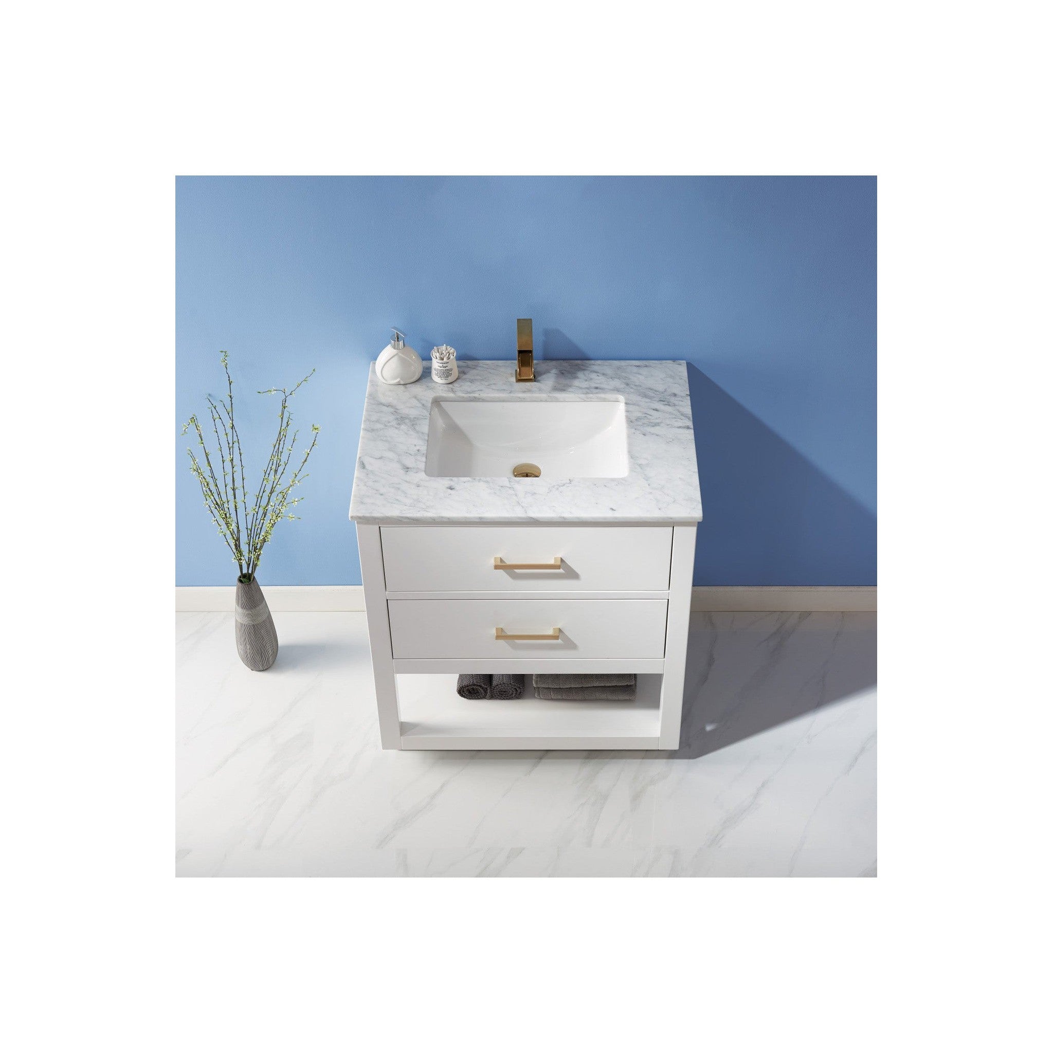 Remi 30" Single Bathroom Vanity Set in White and Carrara White Marble Countertop without Mirror