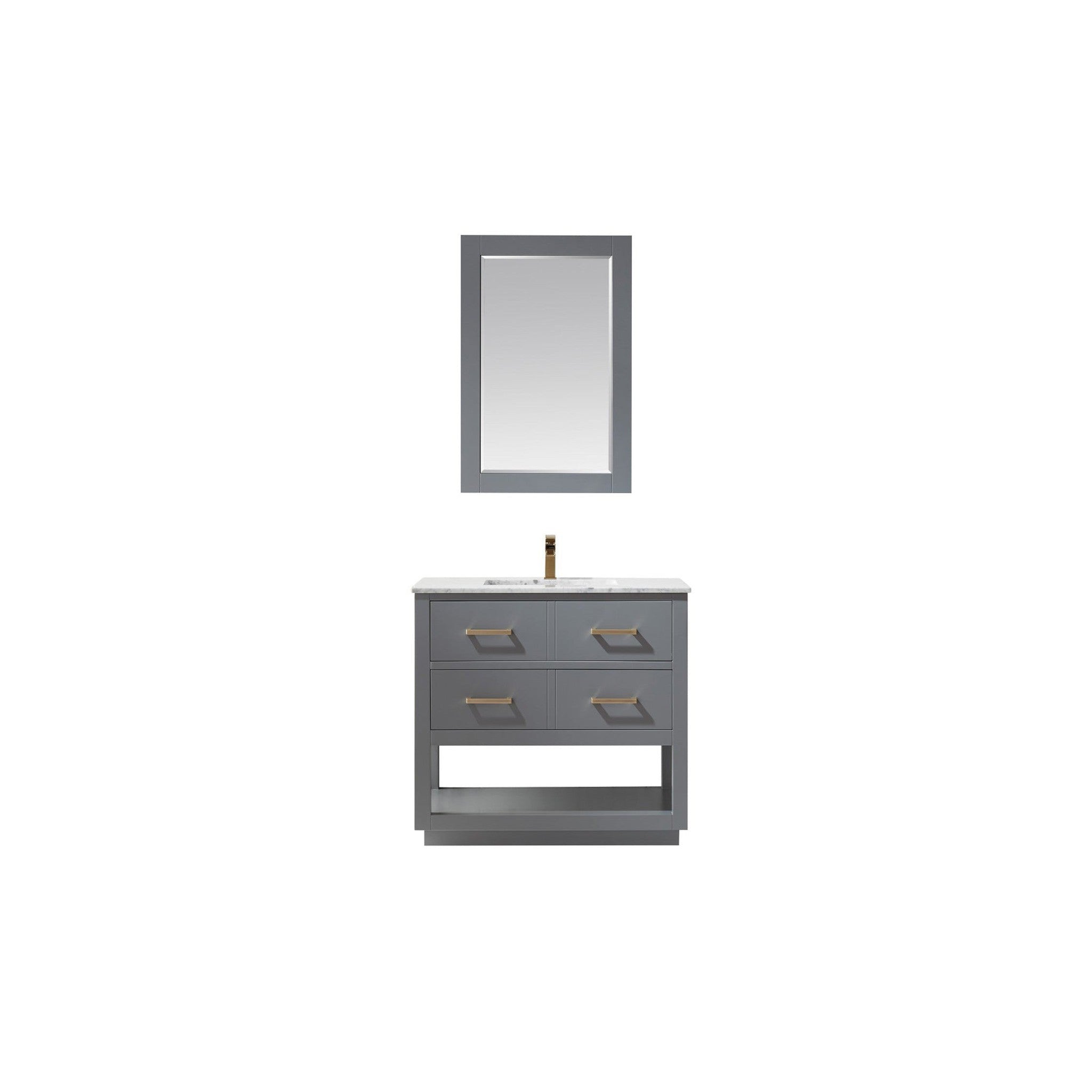 Remi 36" Single Bathroom Vanity Set in Gray and Carrara White Marble Countertop with Mirror