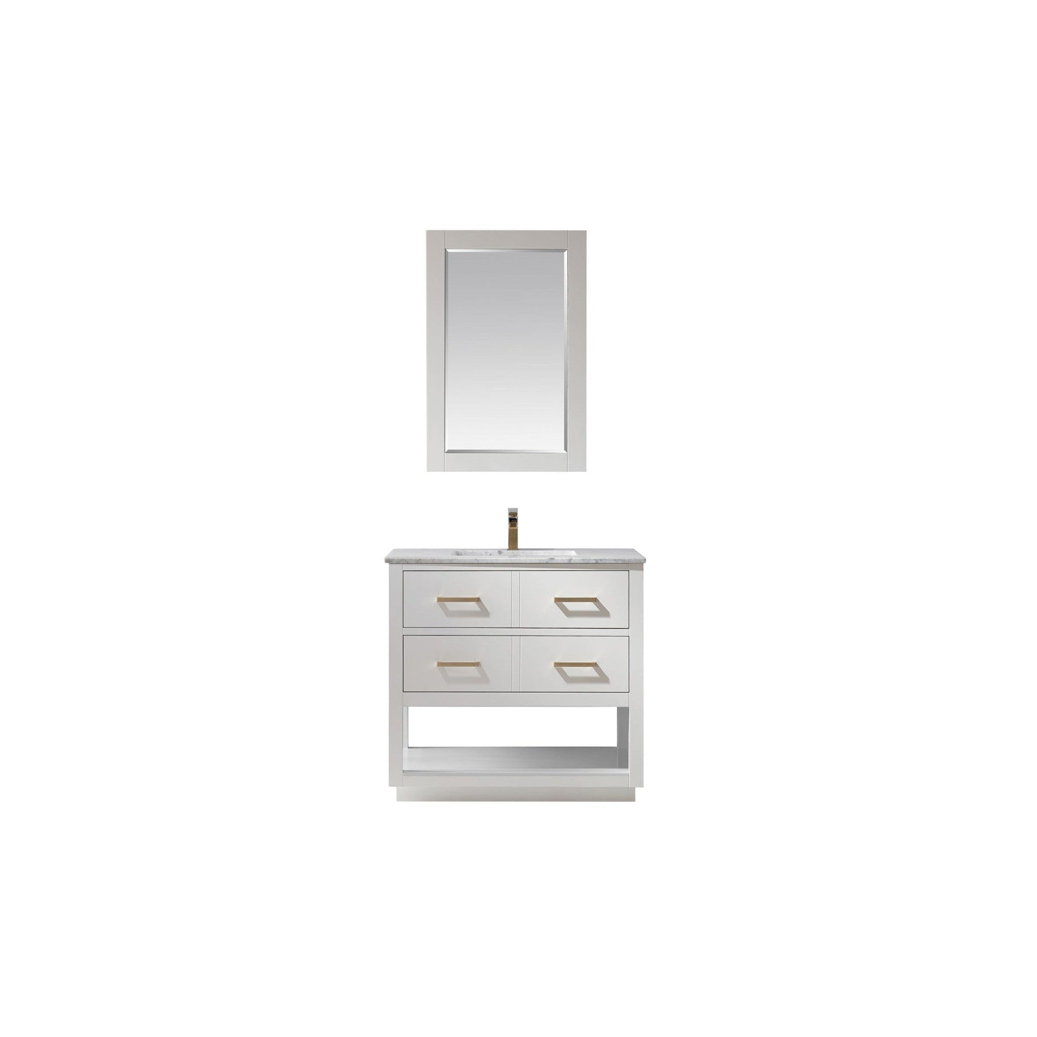 Remi 36" Single Bathroom Vanity Set in White and Carrara White Marble Countertop with Mirror