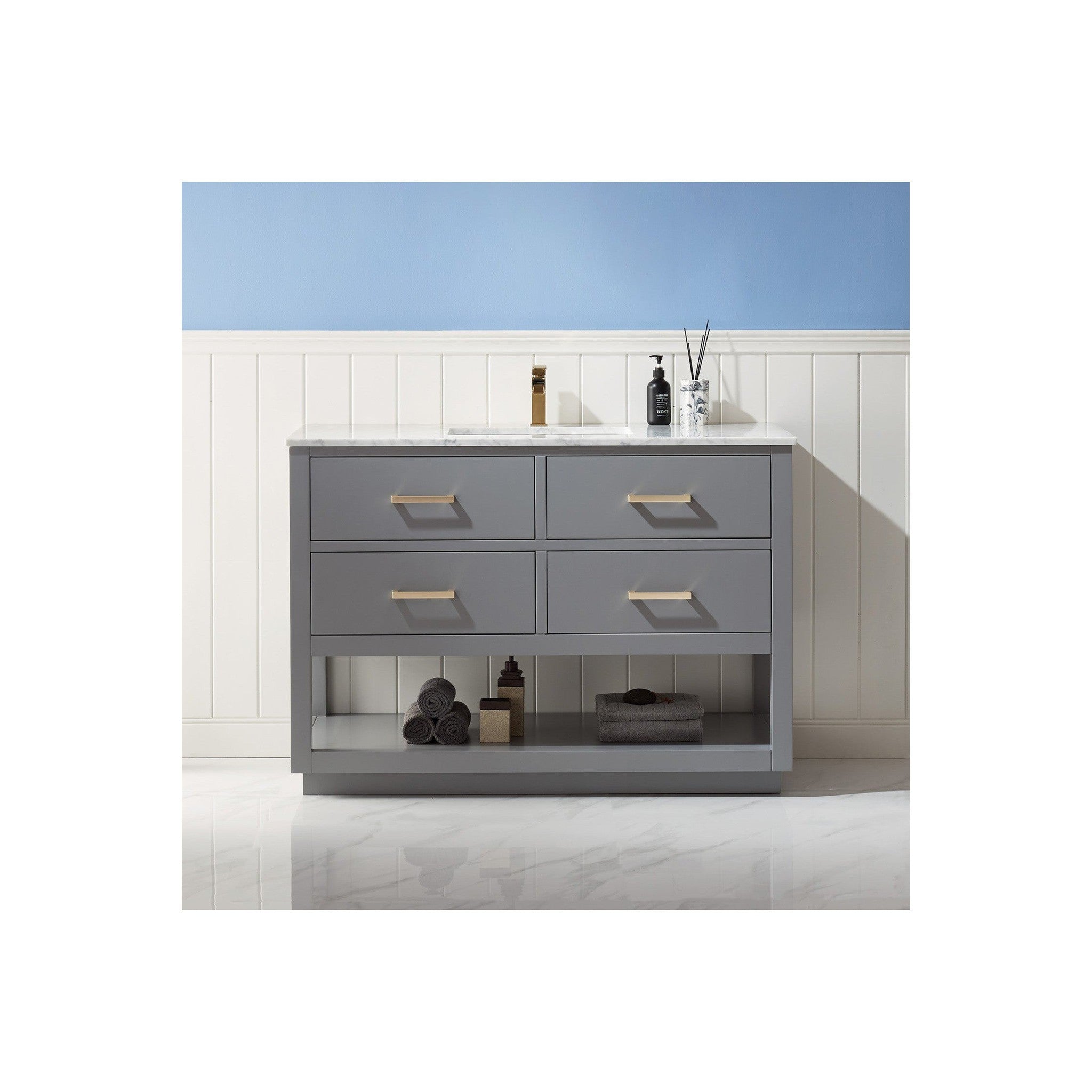 Remi 48" Single Bathroom Vanity Set in Gray and Carrara White Marble Countertop without Mirror