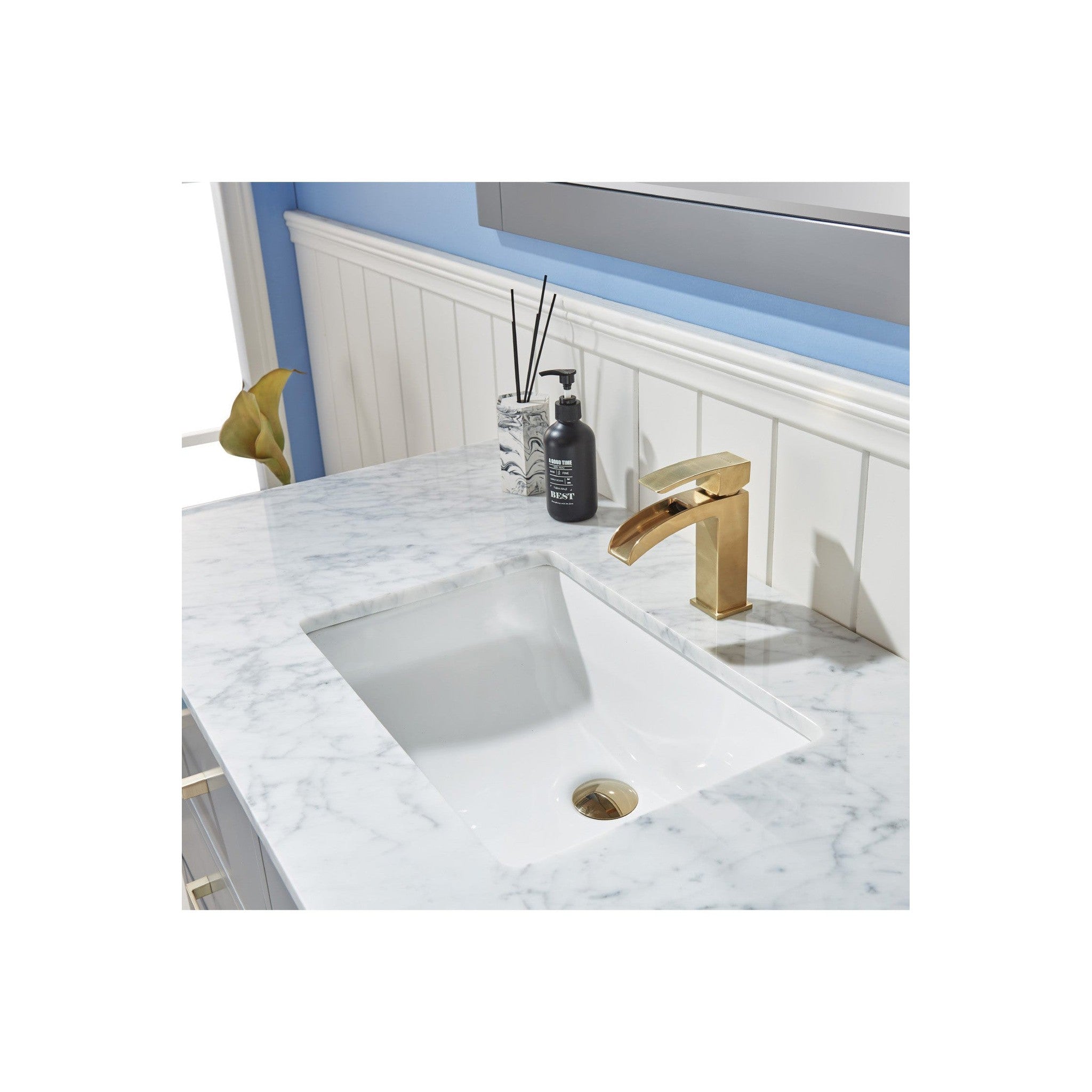 Remi 48" Single Bathroom Vanity Set in Gray and Carrara White Marble Countertop without Mirror