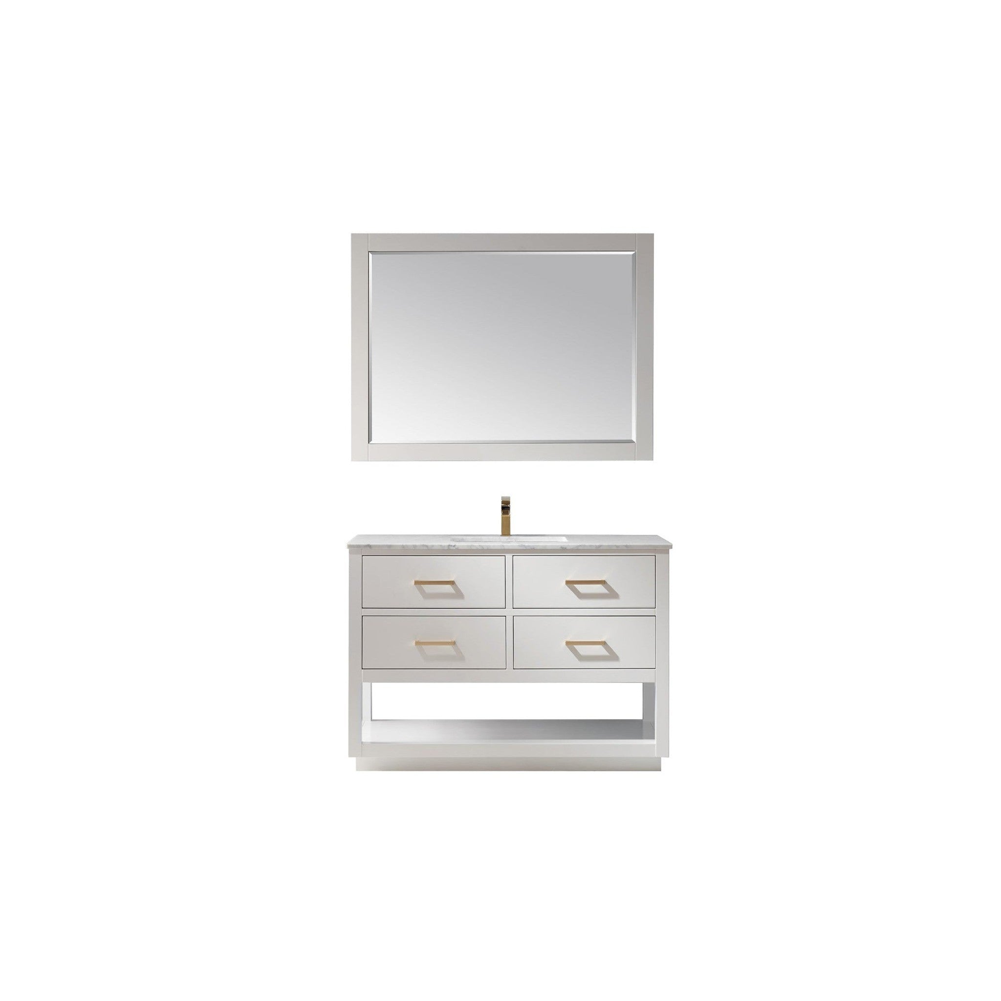 Remi 48" Single Bathroom Vanity Set in White and Carrara White Marble Countertop with Mirror