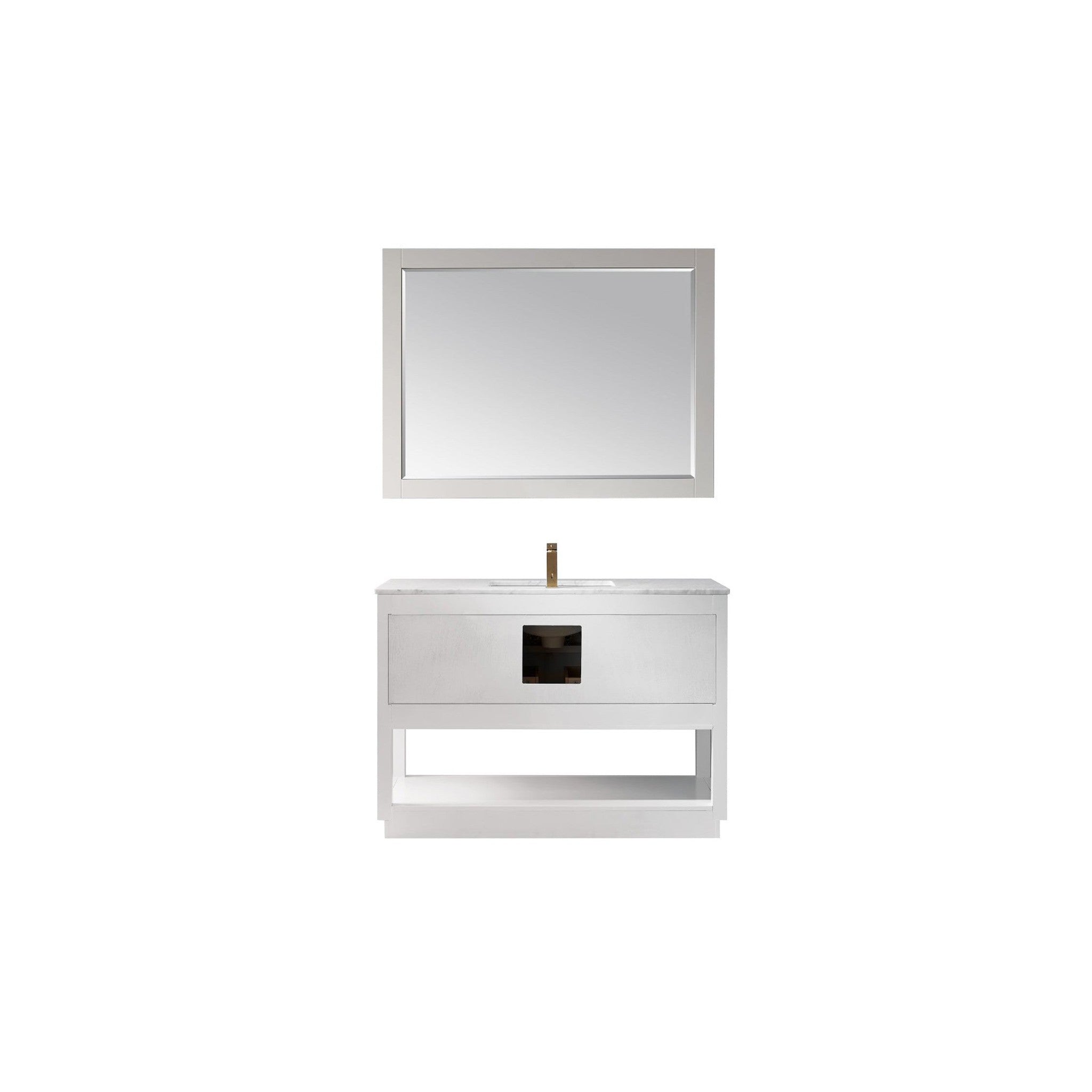 Remi 48" Single Bathroom Vanity Set in White and Carrara White Marble Countertop with Mirror