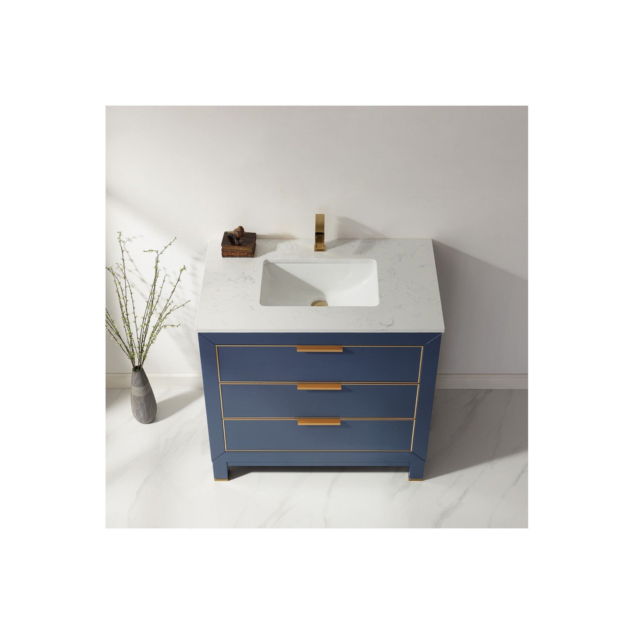 Jackson 36" Single Bathroom Vanity Set in Royal Blue and Composite Carrara White Stone Countertop without Mirror