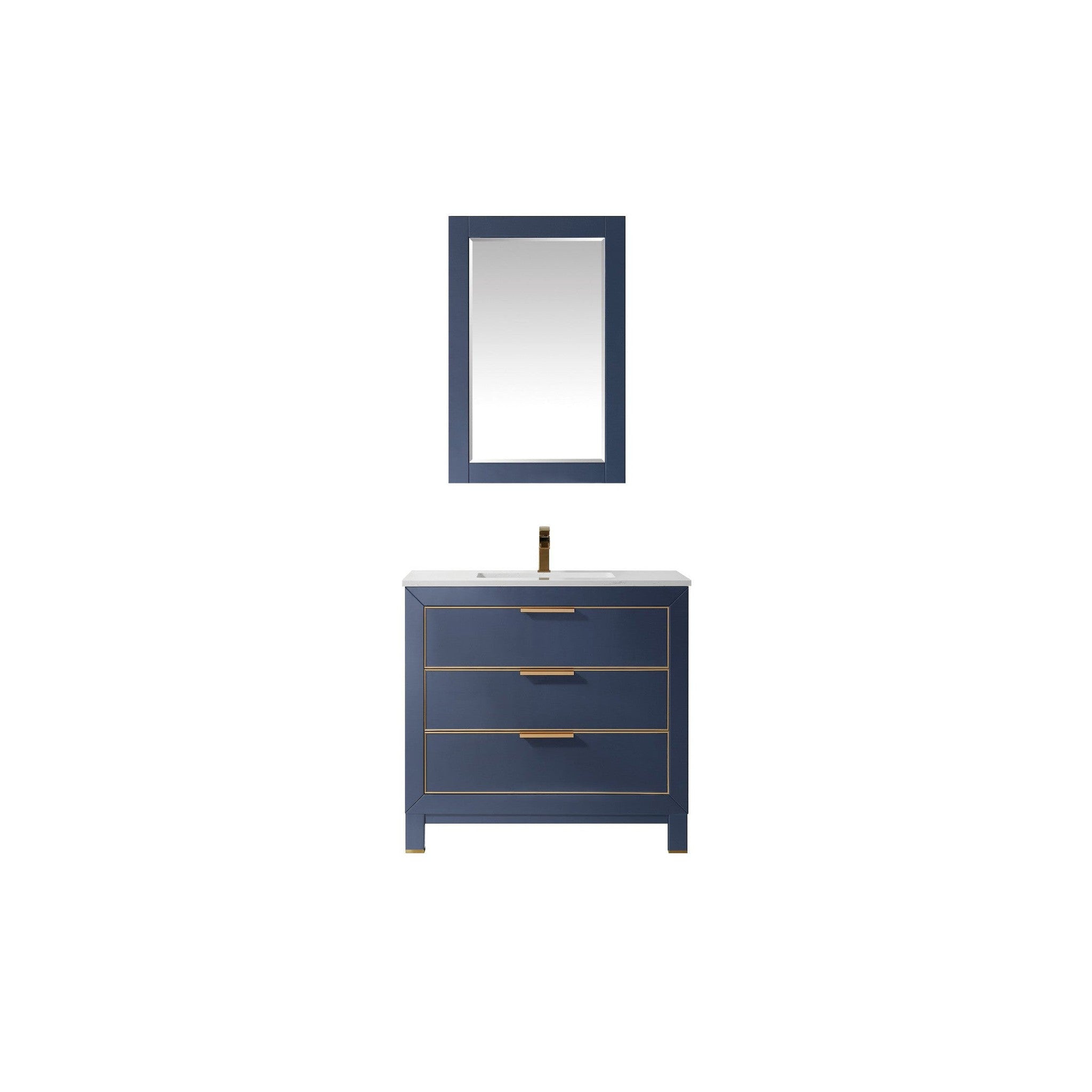 Jackson 36" Single Bathroom Vanity Set in Royal Blue and Composite Carrara White Stone Countertop with Mirror