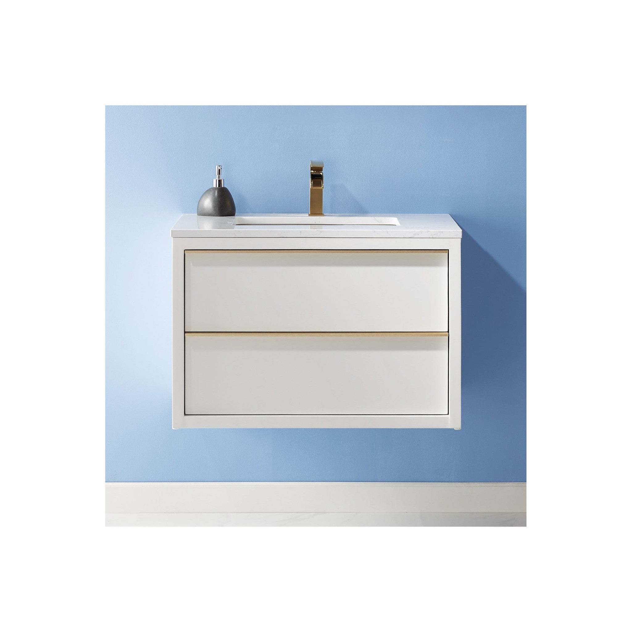 Morgan 30" Single Bathroom Vanity Set in White and Composite Carrara White Stone Countertop without Mirror