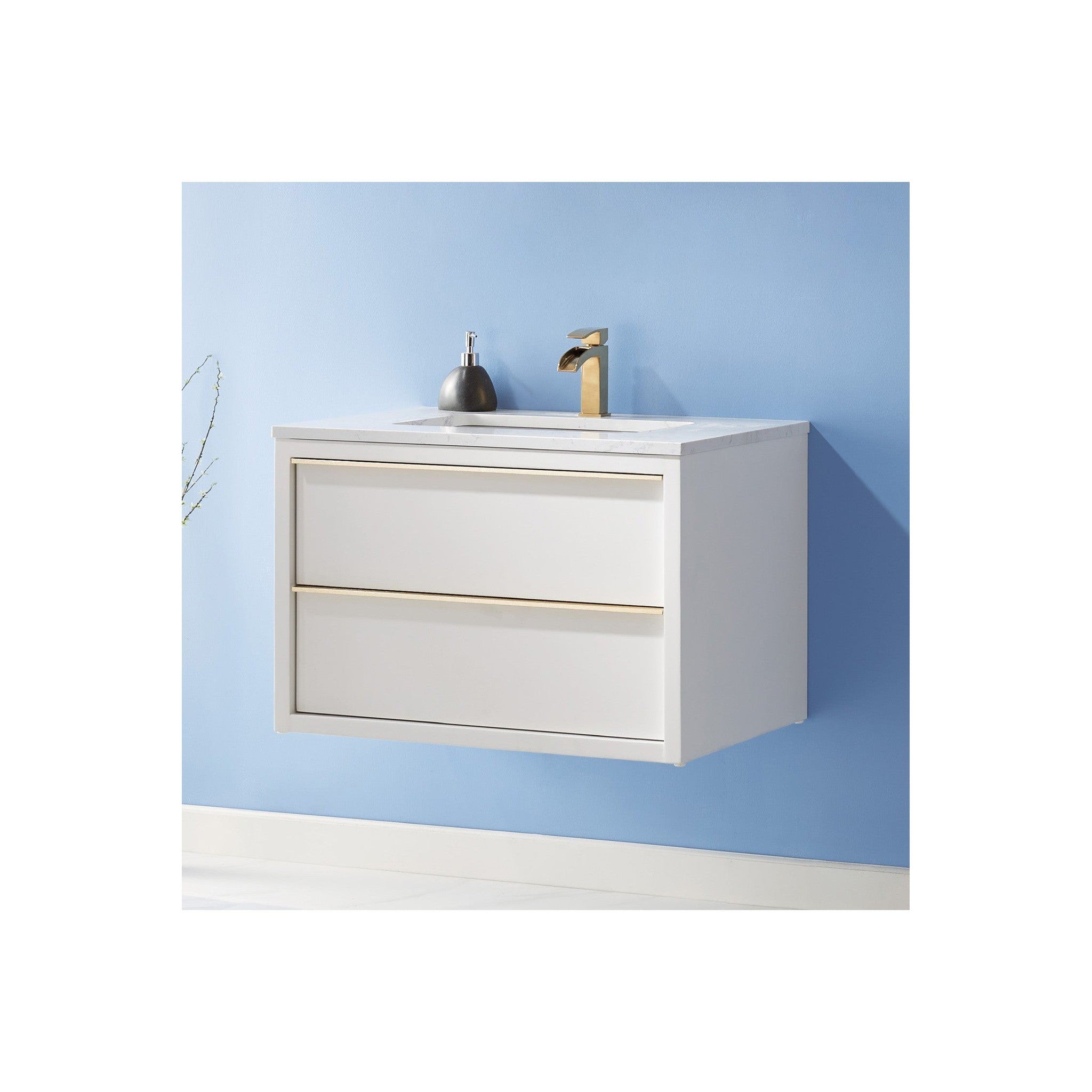 Morgan 30" Single Bathroom Vanity Set in White and Composite Carrara White Stone Countertop without Mirror