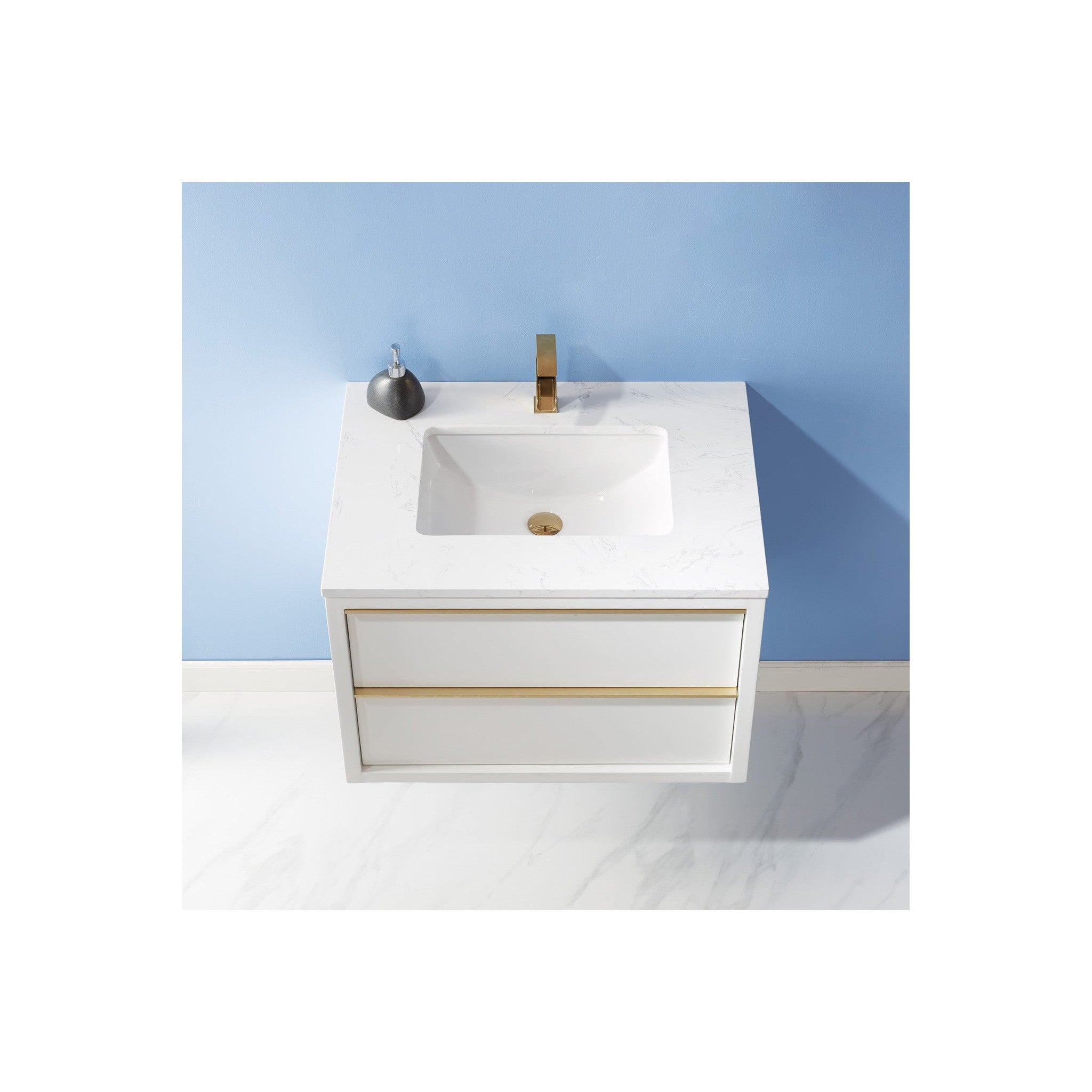 Morgan 30" Single Bathroom Vanity Set in White and Composite Carrara White Stone Countertop without Mirror