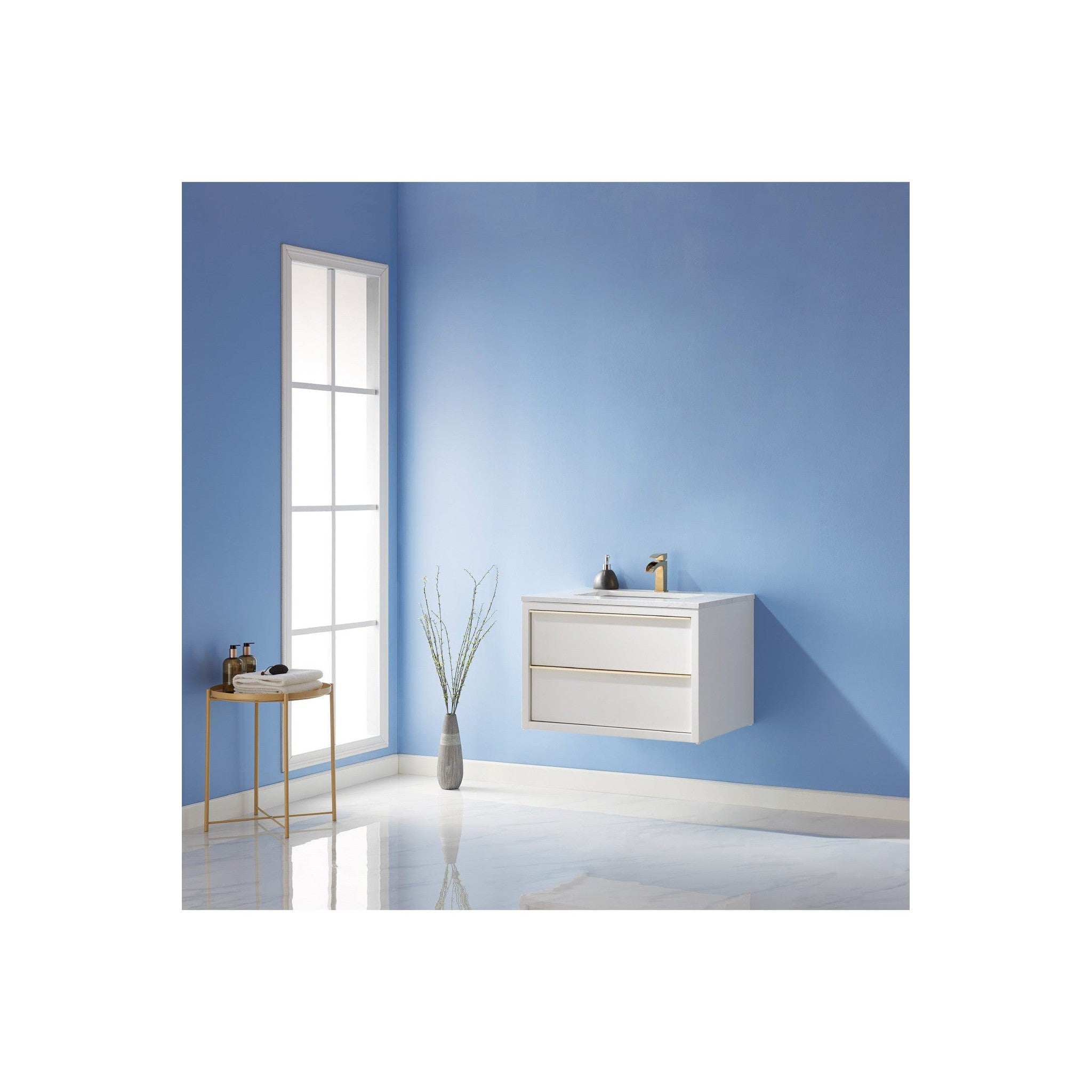 Morgan 30" Single Bathroom Vanity Set in White and Composite Carrara White Stone Countertop without Mirror