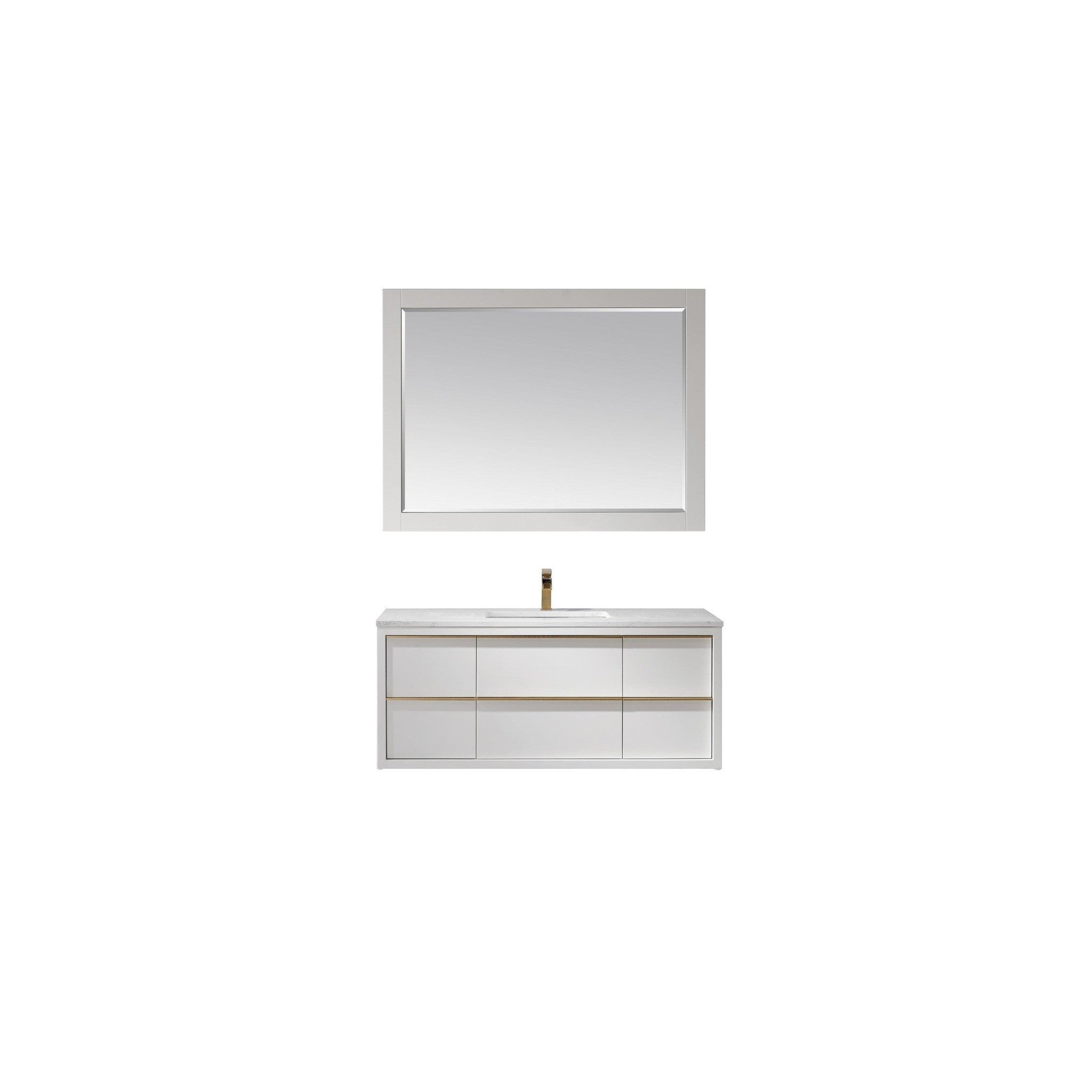 Morgan 48" Single Bathroom Vanity Set in White and Composite Carrara White Stone Countertop with Mirror