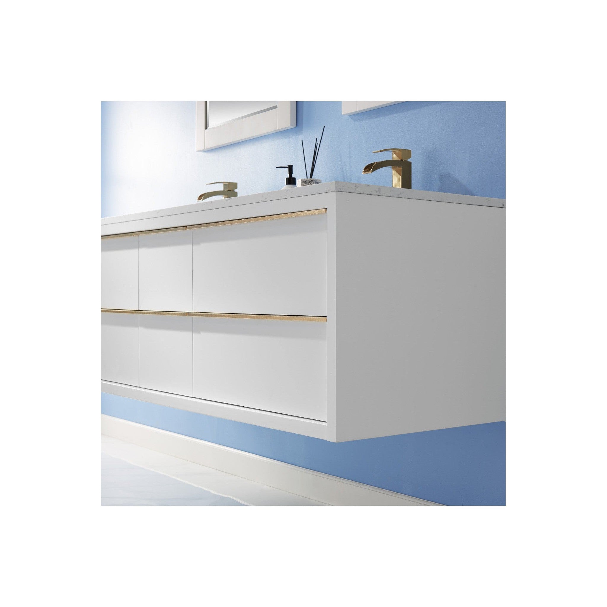 Morgan 60" Double Bathroom Vanity Set in White and Composite Carrara White Stone Countertop without Mirror