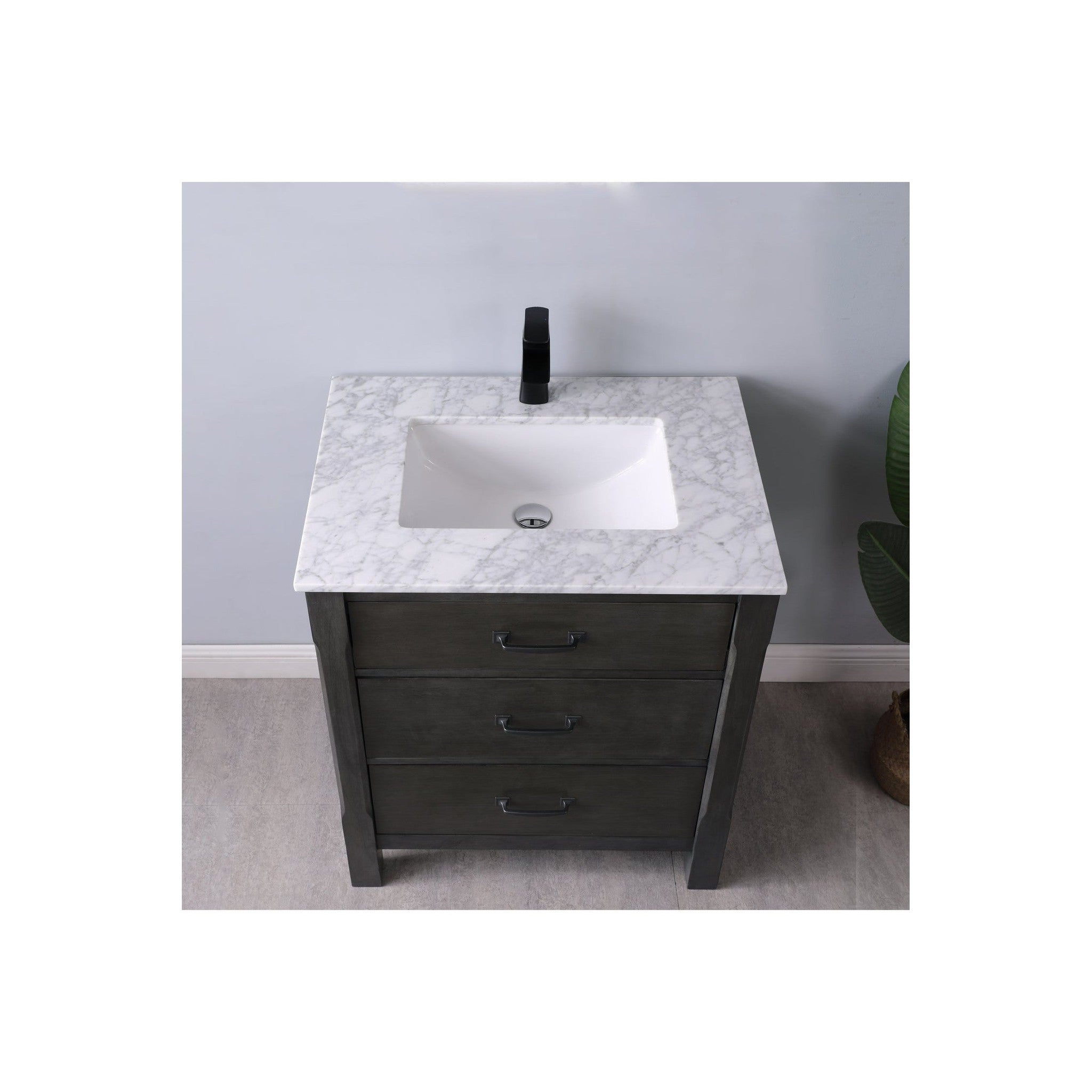 Maribella 30" Single Bathroom Vanity Set in Rust Black and Carrara White Marble Countertop without Mirror