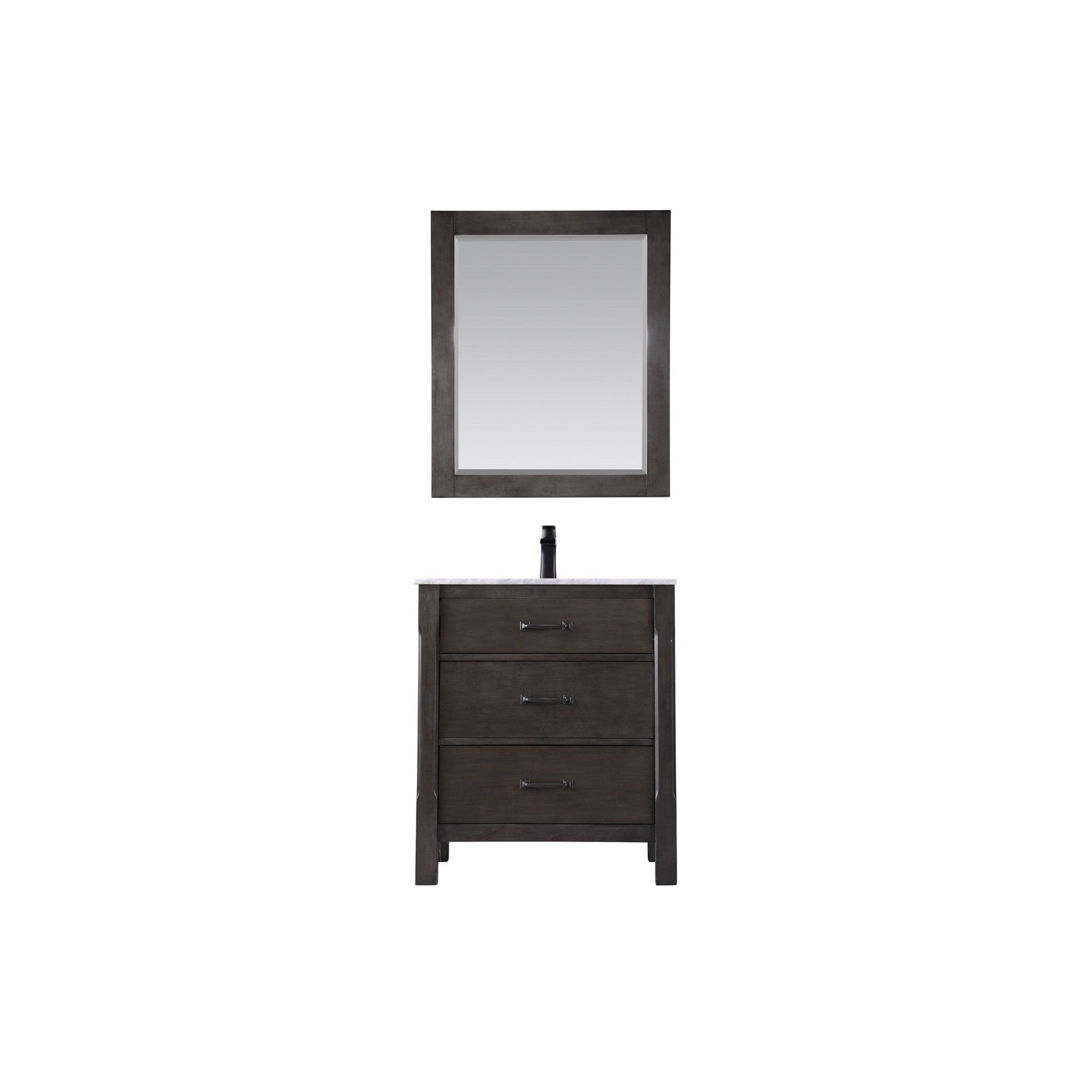 Maribella 30" Single Bathroom Vanity Set in Rust Black and Carrara White Marble Countertop with Mirror